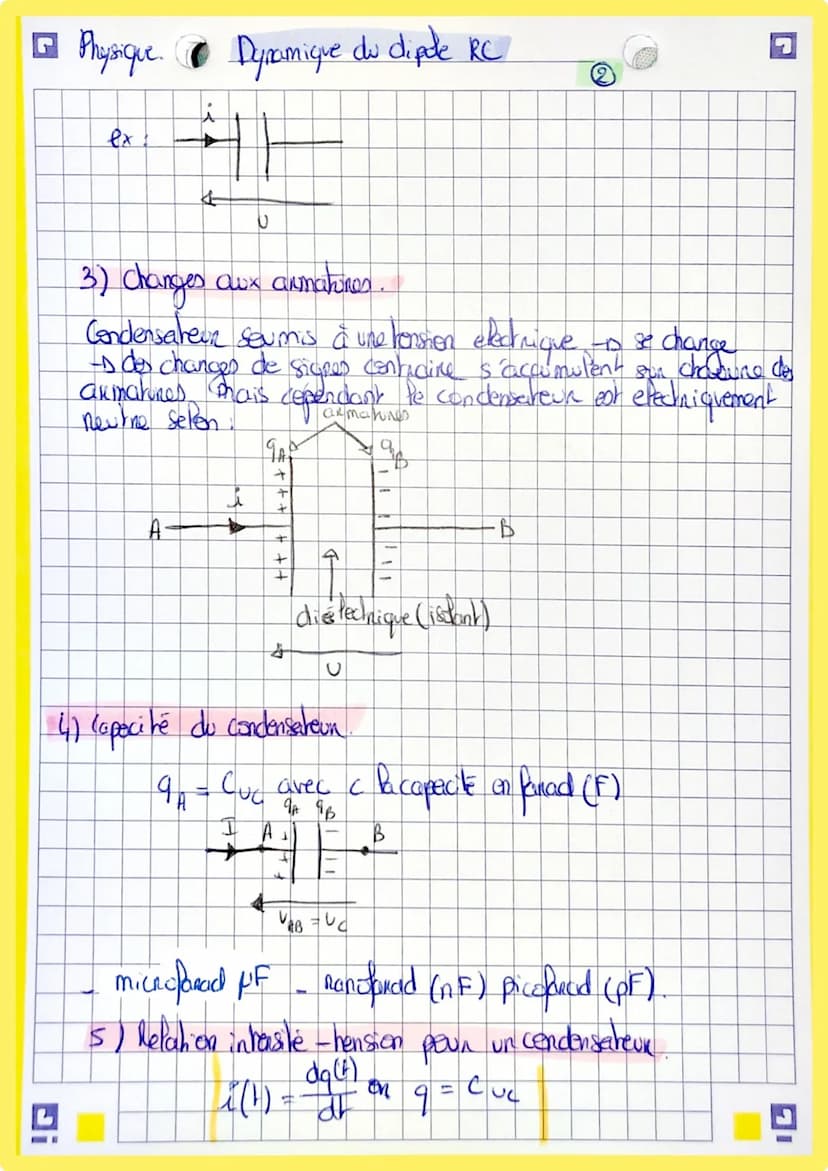 Physique. Dynamique du dipak RC
I Tension aux bonnes d'un dipôte et intensité du courant
1) Tension aux benners d'un dipole.
Tension electri