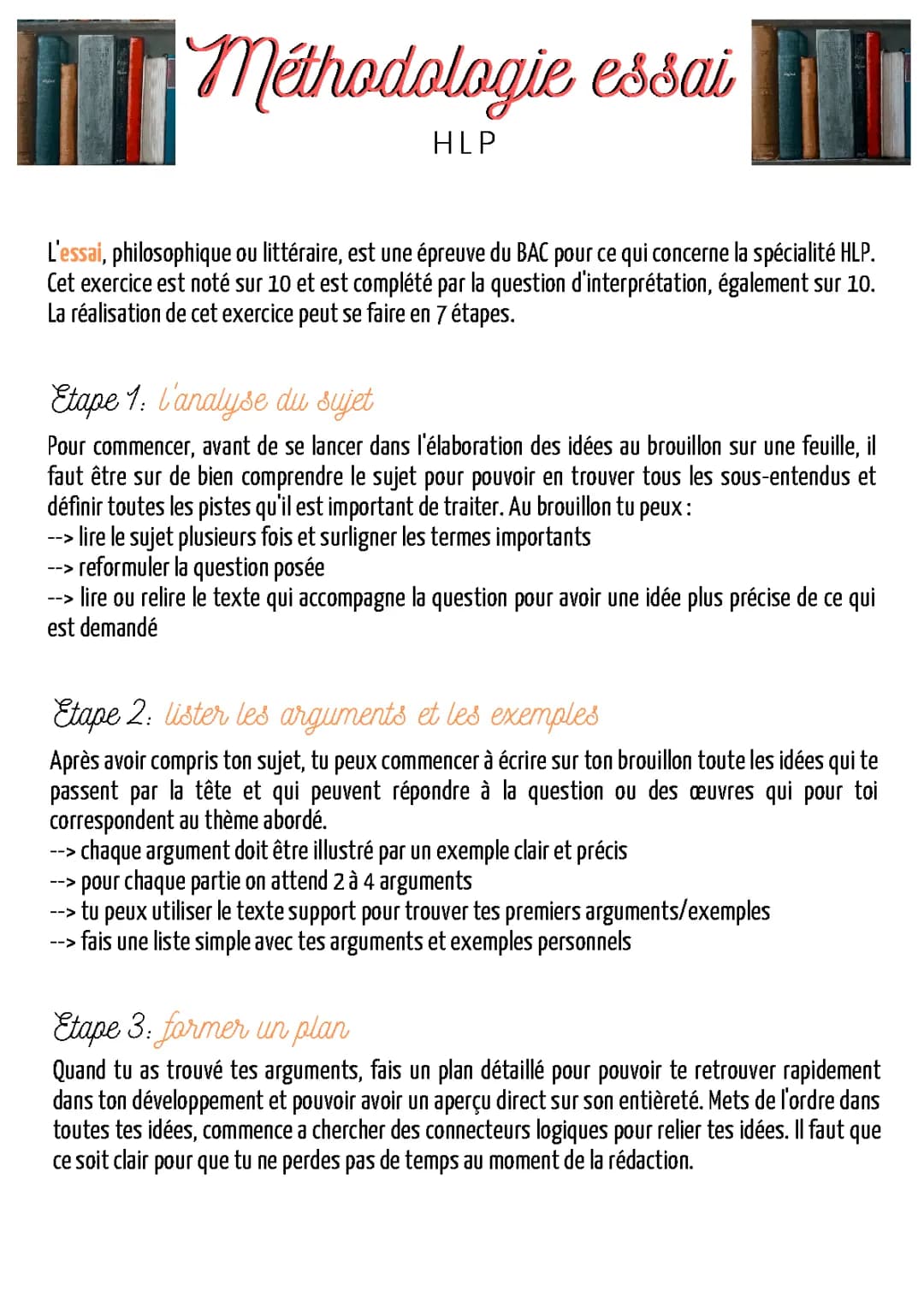 Méthodologie Essai Littéraire et Philosophique HLP PDF - Terminale et Exemples