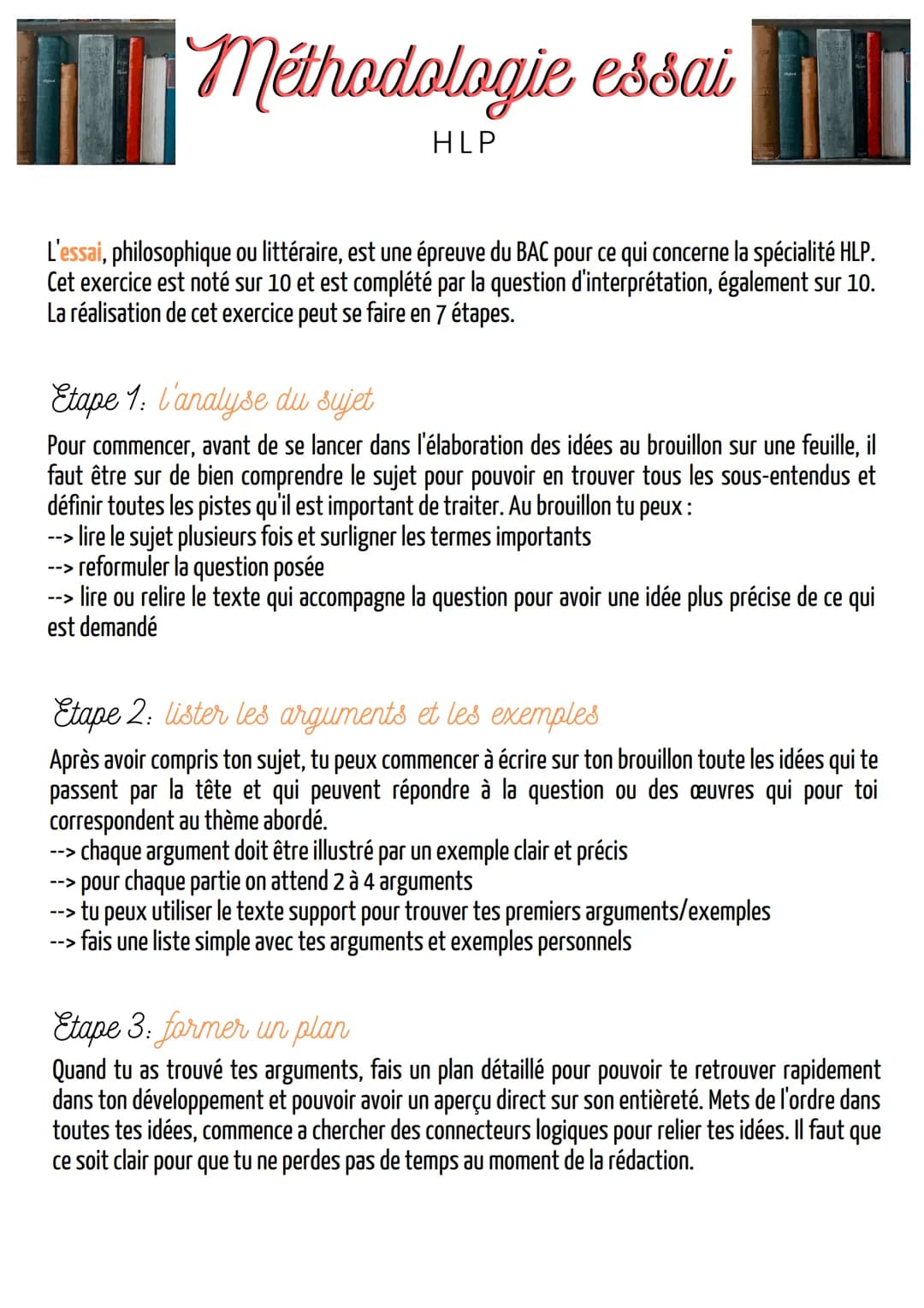 Méthodologie essai
HLP
L'essai, philosophique ou littéraire, est une épreuve du BAC pour ce qui concerne la spécialité HLP.
Cet exercice est