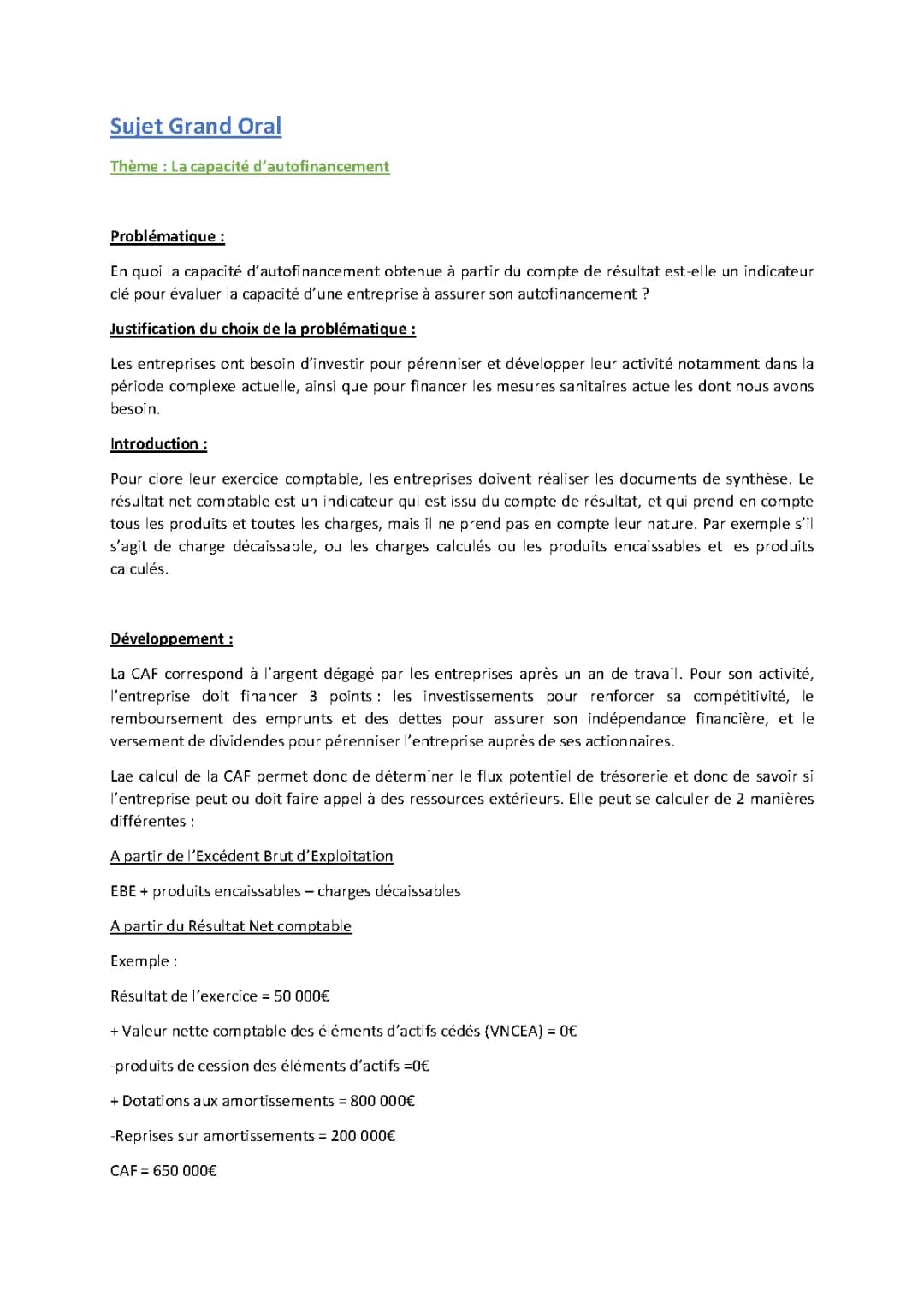 Exemples de Grand Oral STMG Gestion Finance en PDF - Problématiques et Questions Résolues