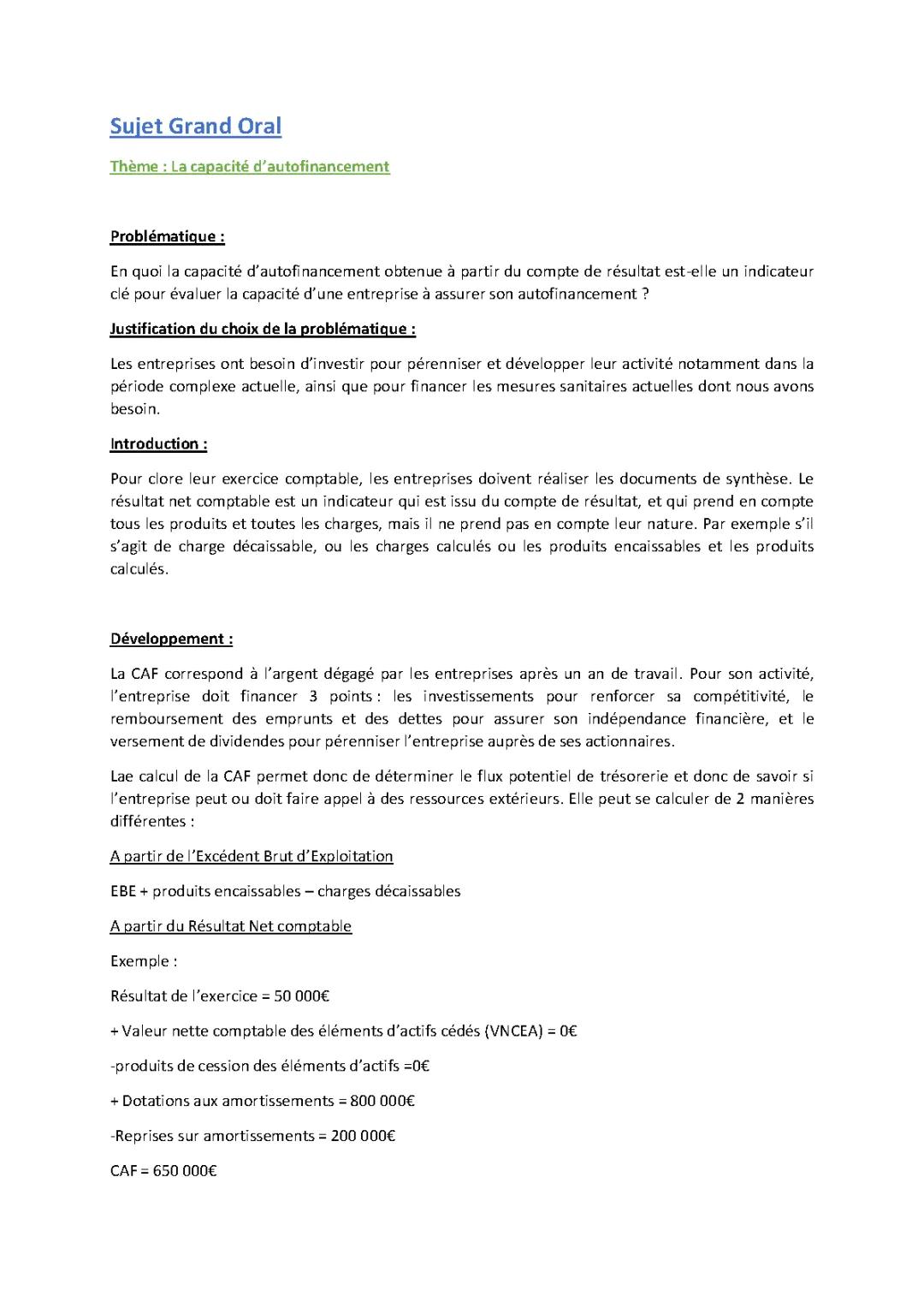 Exemples de Grand Oral STMG Gestion Finance en PDF - Problématiques et Questions Résolues