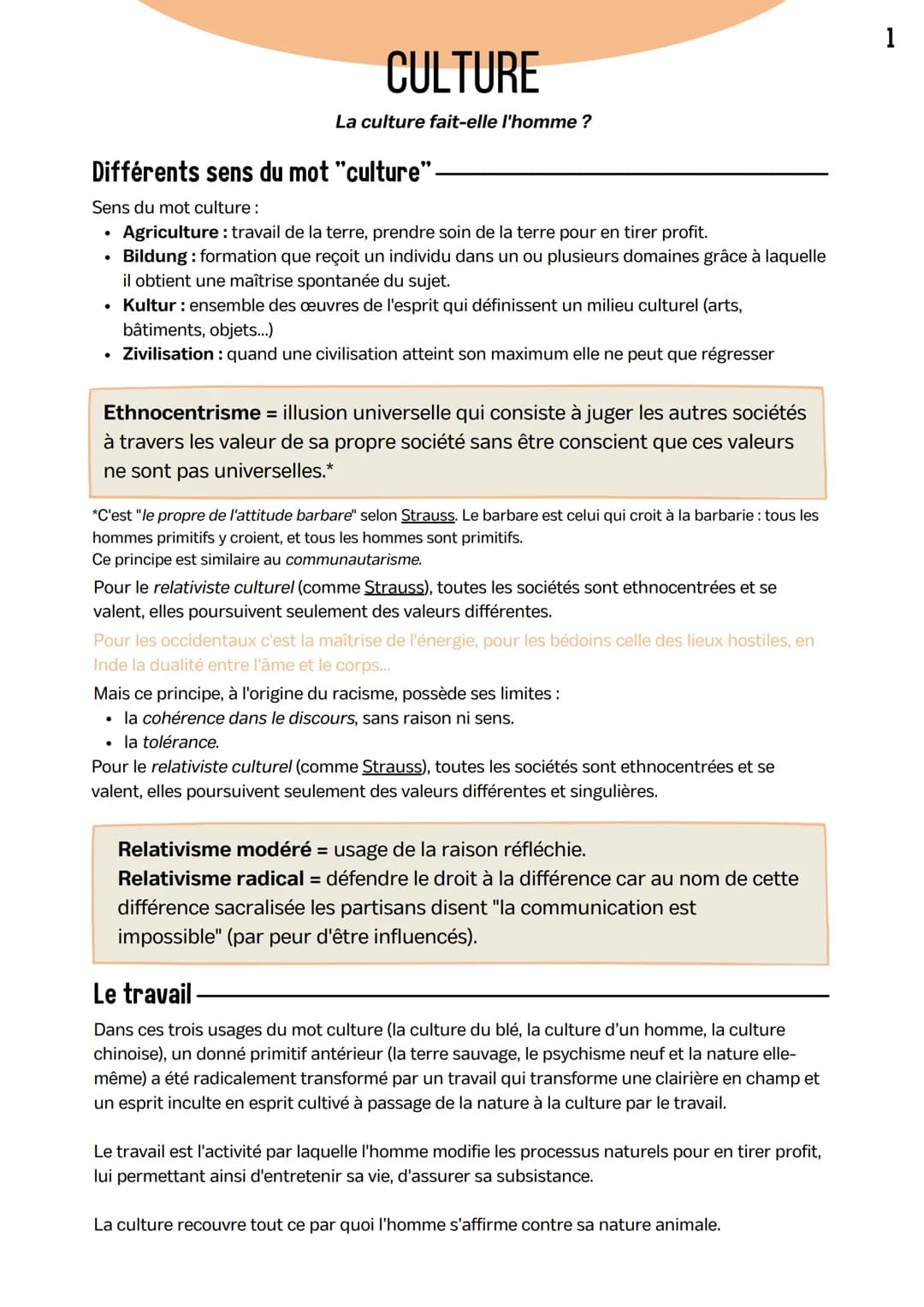 CULTURE
La culture fait-elle l'homme ?
Différents sens du mot "culture".
Sens du mot culture :
• Agriculture : travail de la terre, prendre 