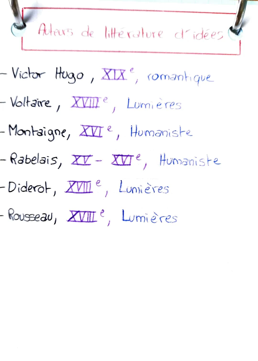 Auteurs de littérature d'idées
- Victor Hugo, XIX®, romantique
- Voltaire, XVIII,
Lumières
e
Montaigne, XII ², Humaniste
-Rabelais, XV - Xe,