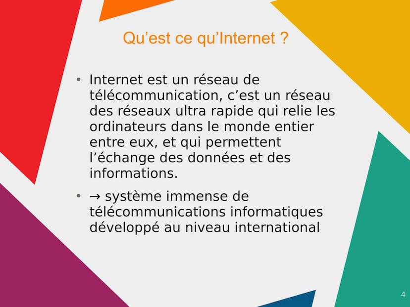 Internet ●
●
●
●
Sommaire
Introduction
Qu'est ce qu'Internet et en quoi
consiste-t-il ?
L'histoire d'Internet (en 2 parties)
Conclusion
Ques