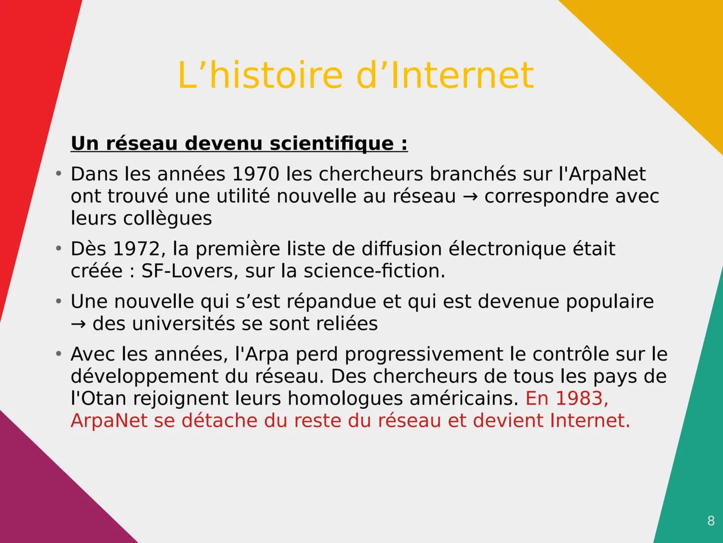 Internet ●
●
●
●
Sommaire
Introduction
Qu'est ce qu'Internet et en quoi
consiste-t-il ?
L'histoire d'Internet (en 2 parties)
Conclusion
Ques