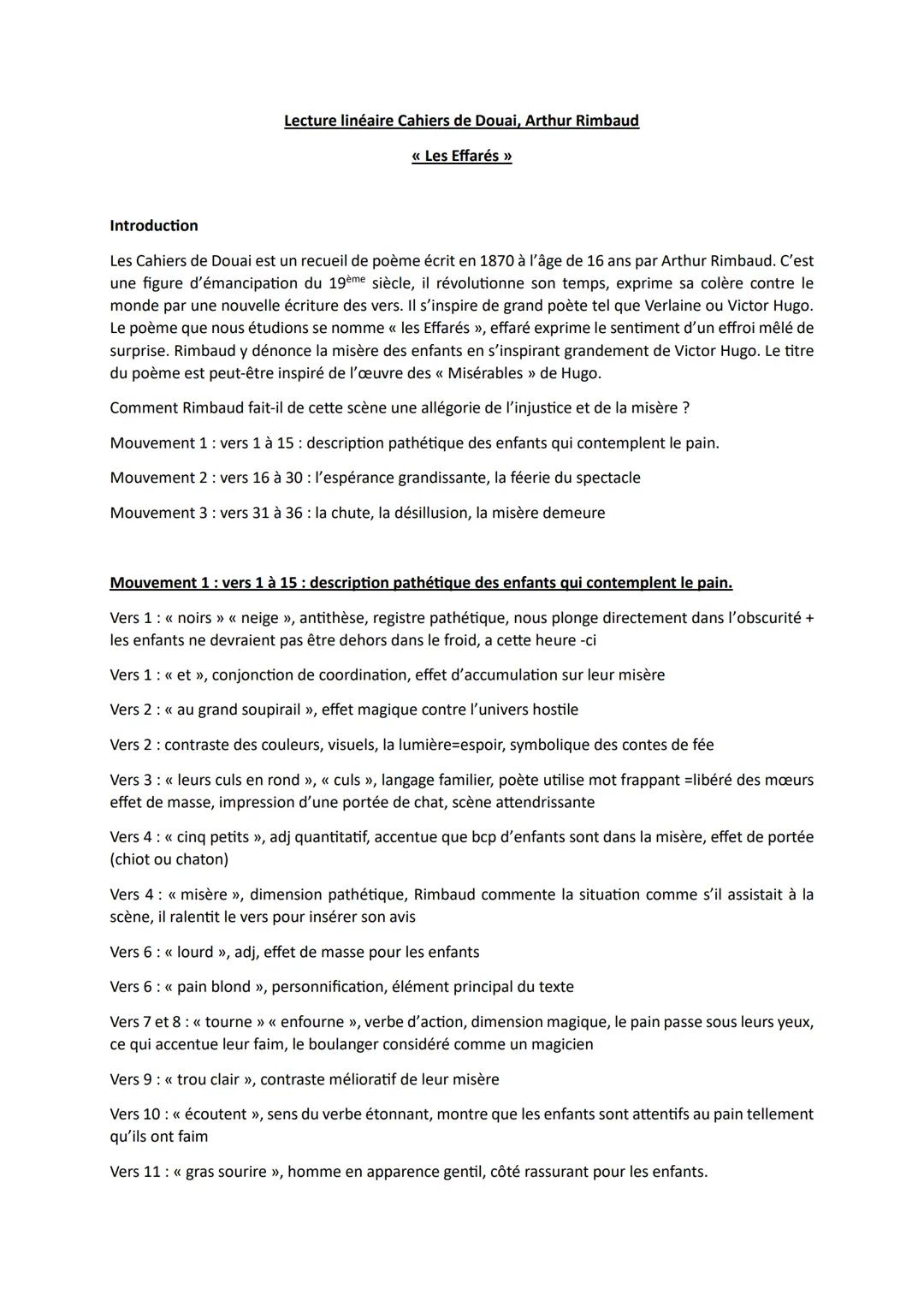 Lecture linéaire Cahiers de Douai, Arthur Rimbaud
<< Les Effarés >>
Introduction
Les Cahiers de Douai est un recueil de poème écrit en 1870 
