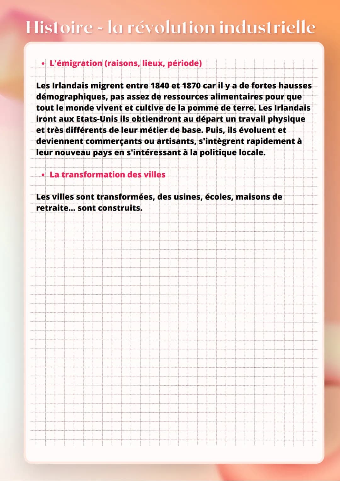 Histoire - la révolution industrielle
1/ Vocabulaire
Révolution Industrielle : augmentation brusque et rapide de la
production industrielle 