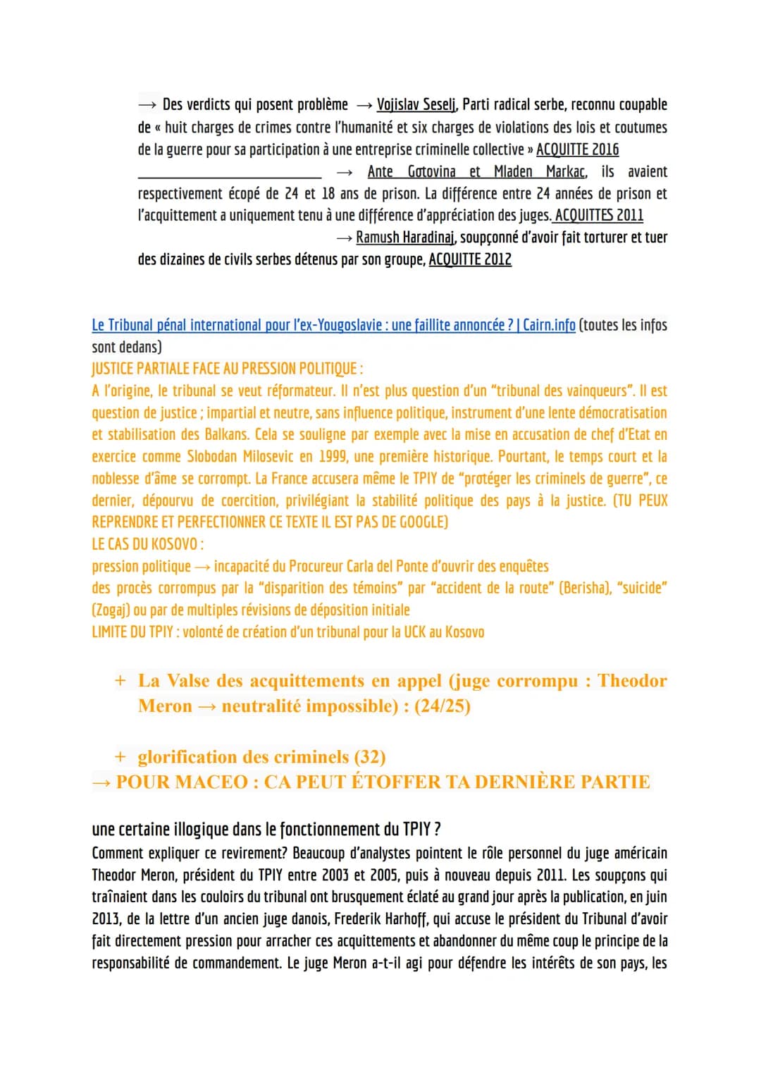 LE FONCTIONNEMENT DU TRIBUNAL PÉNAL INTERNATIONAL POUR
L'EX-YOUGOSLAVIE (1993-2017)
Bibliographie :
manuel HGGSP Terminal, Collection Anne D