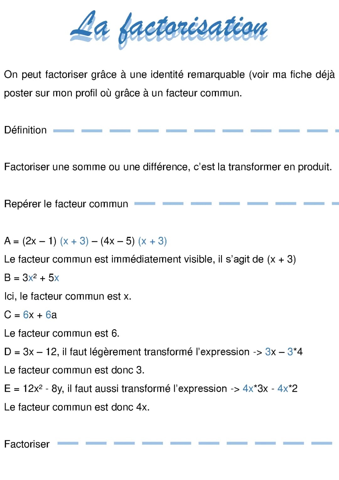 la factorisation 