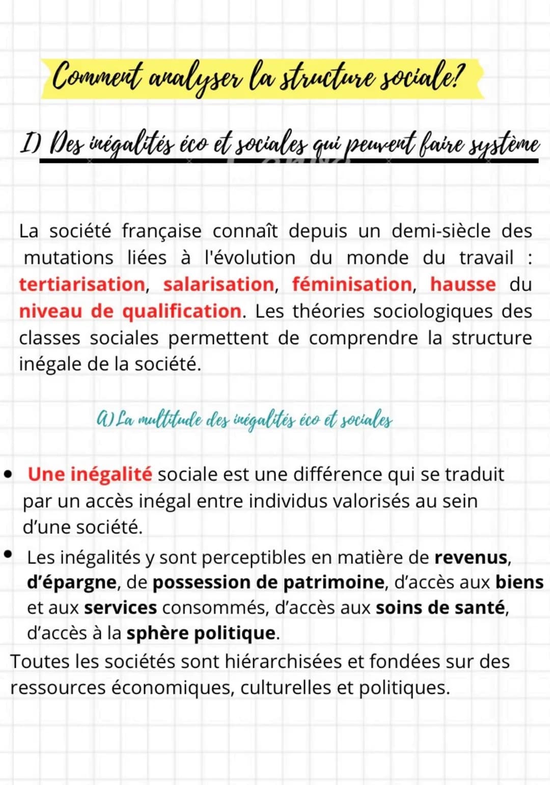 B) Des inégalités éco et sociales cumulatives
• Les inégalités apparaissent cumulatives et font
système. Un cadre aura en moyenne un meilleu