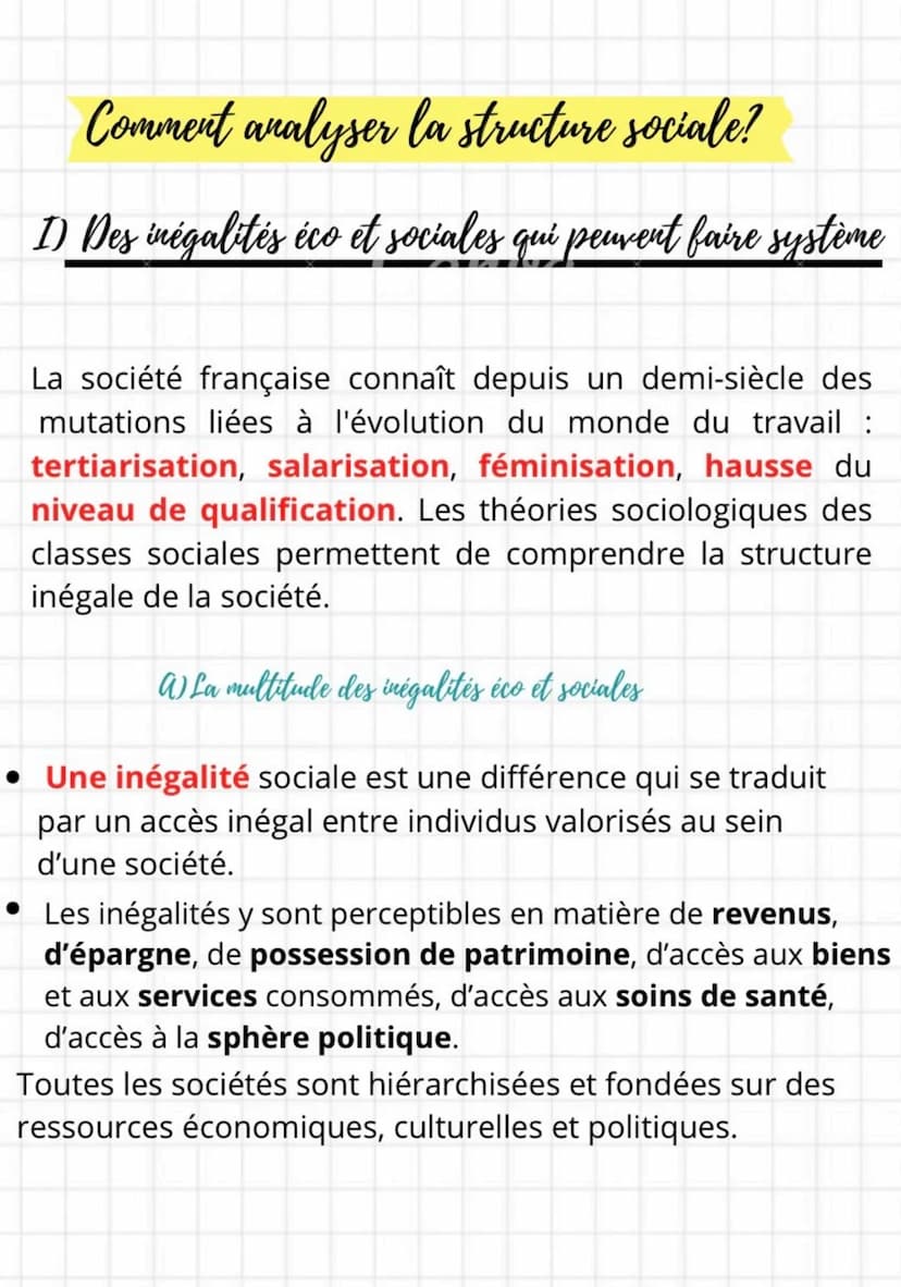 B) Des inégalités éco et sociales cumulatives
• Les inégalités apparaissent cumulatives et font
système. Un cadre aura en moyenne un meilleu