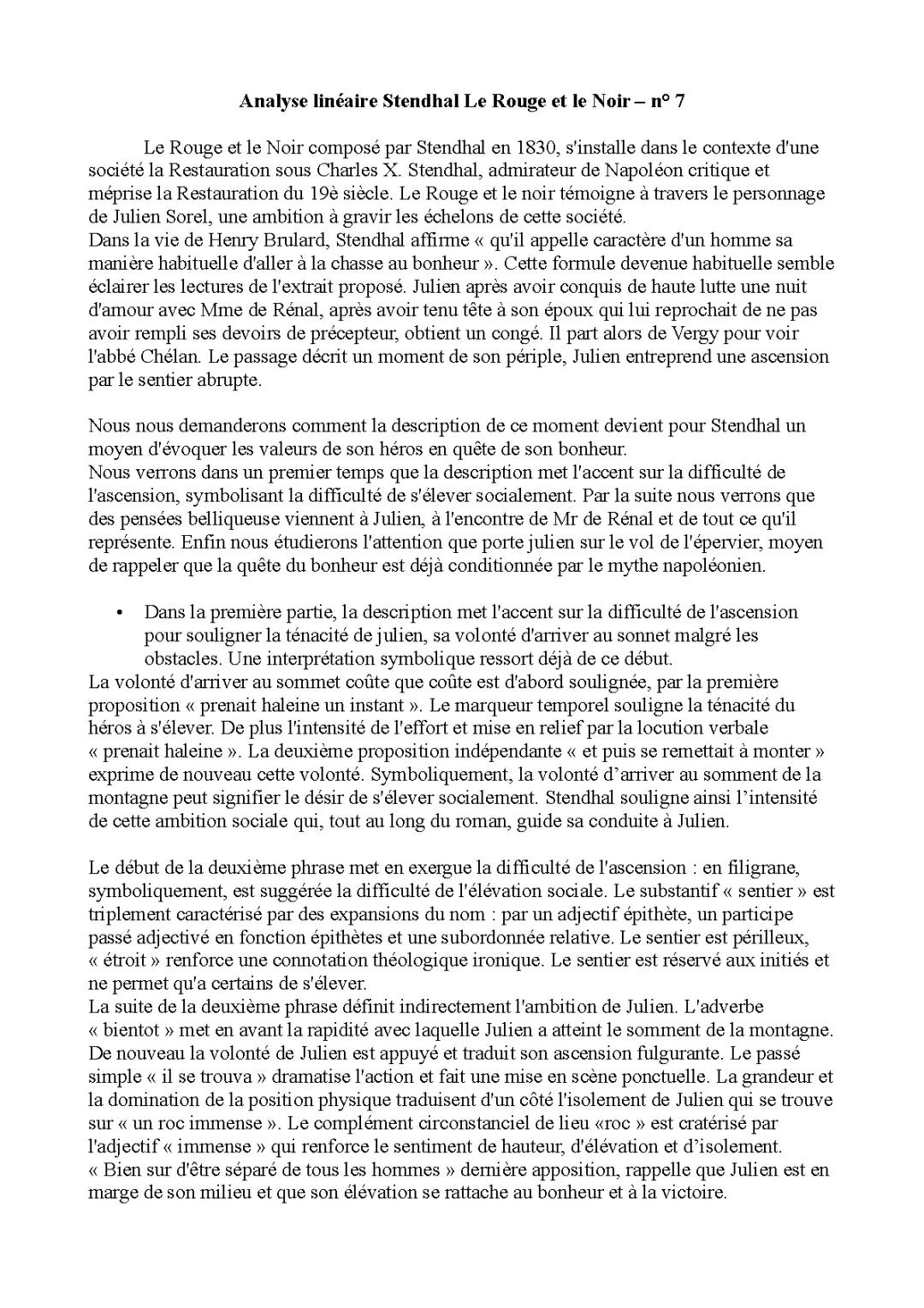 Analyse linéaire Le Rouge et le Noir: Chapitre 4 et plus