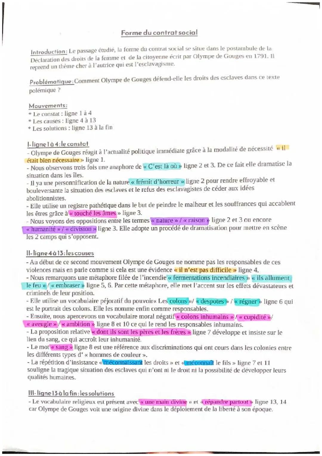 Résumé de la Déclaration des droits de la femme par Olympe de Gouges