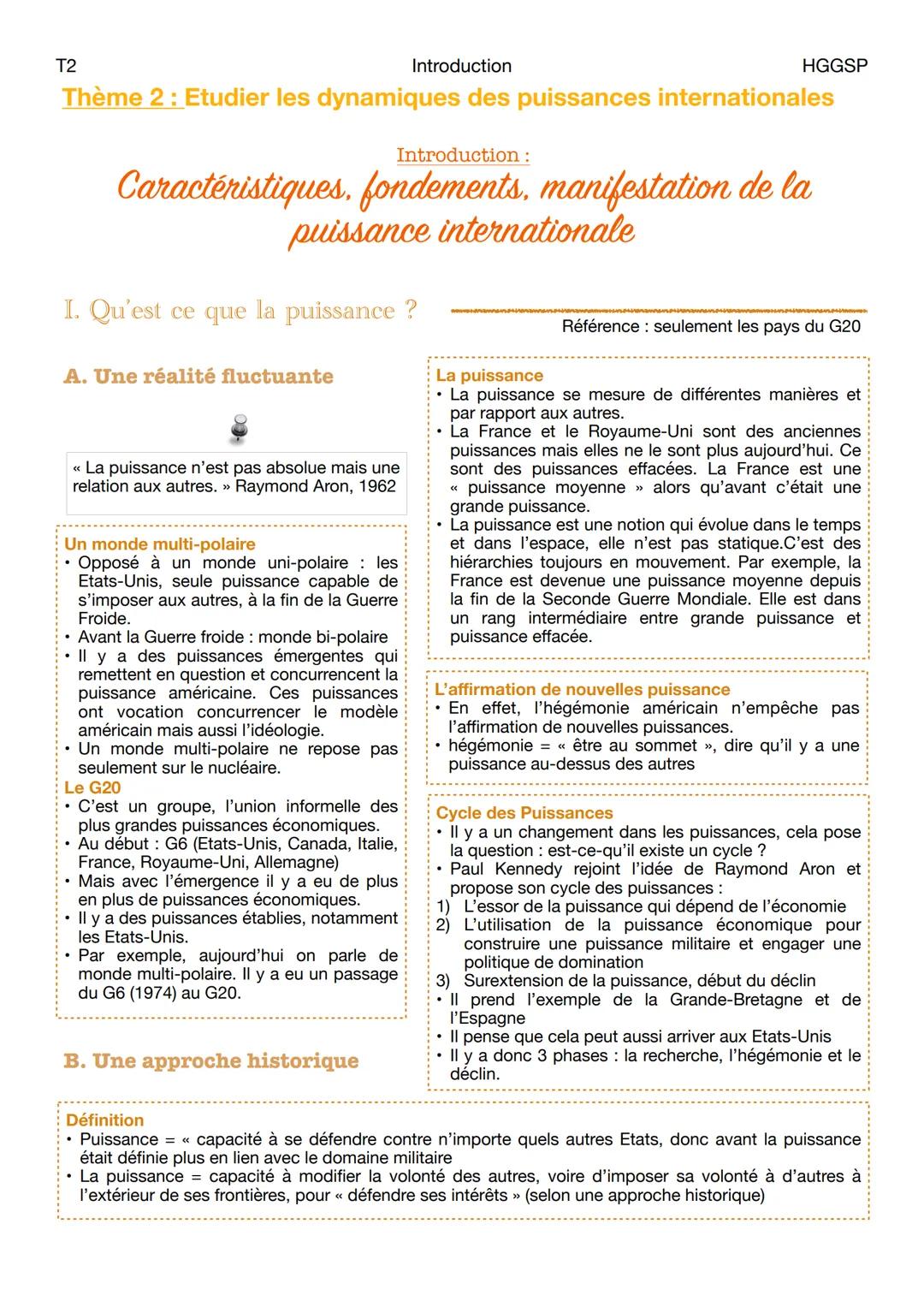 T2
Introduction
Thème 2: Etudier les dynamiques des puissances internationales
Introduction :
Caractéristiques, fondements, manifestation de