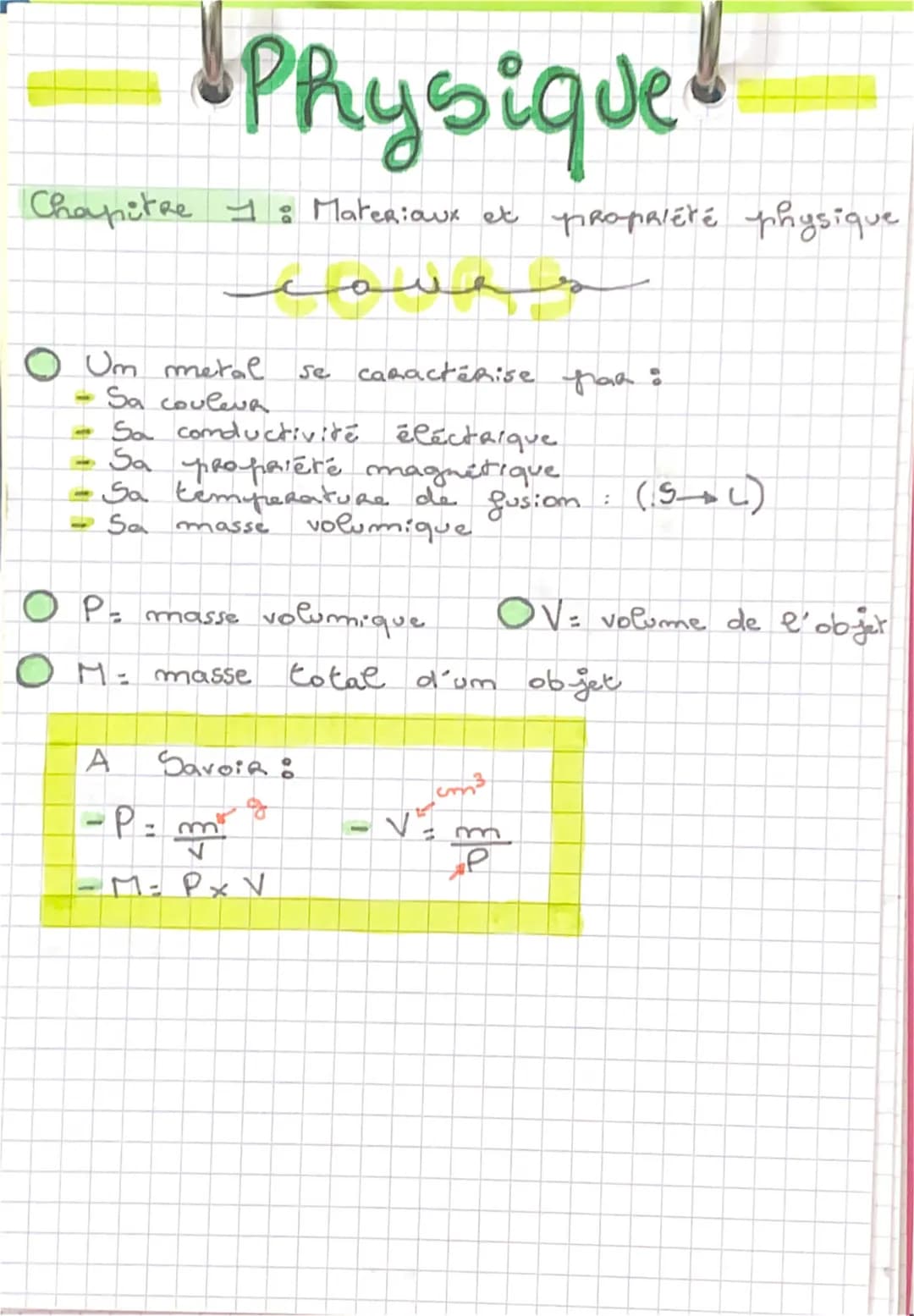 dprysiqued
Chapitre 1: Materiaux et propriété physique
Um metal
Sa couleva
Sa conductivité éléctrique
- Sa propriété magnétique
Sa temperatu