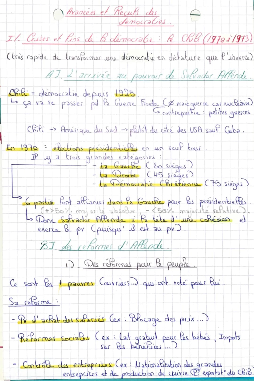 Avancées et Recups des
democraties
II. Cruses et Pins de la democrabe: k Chili (1970 à 1973)
(très rapide de transformer une démocratie en d