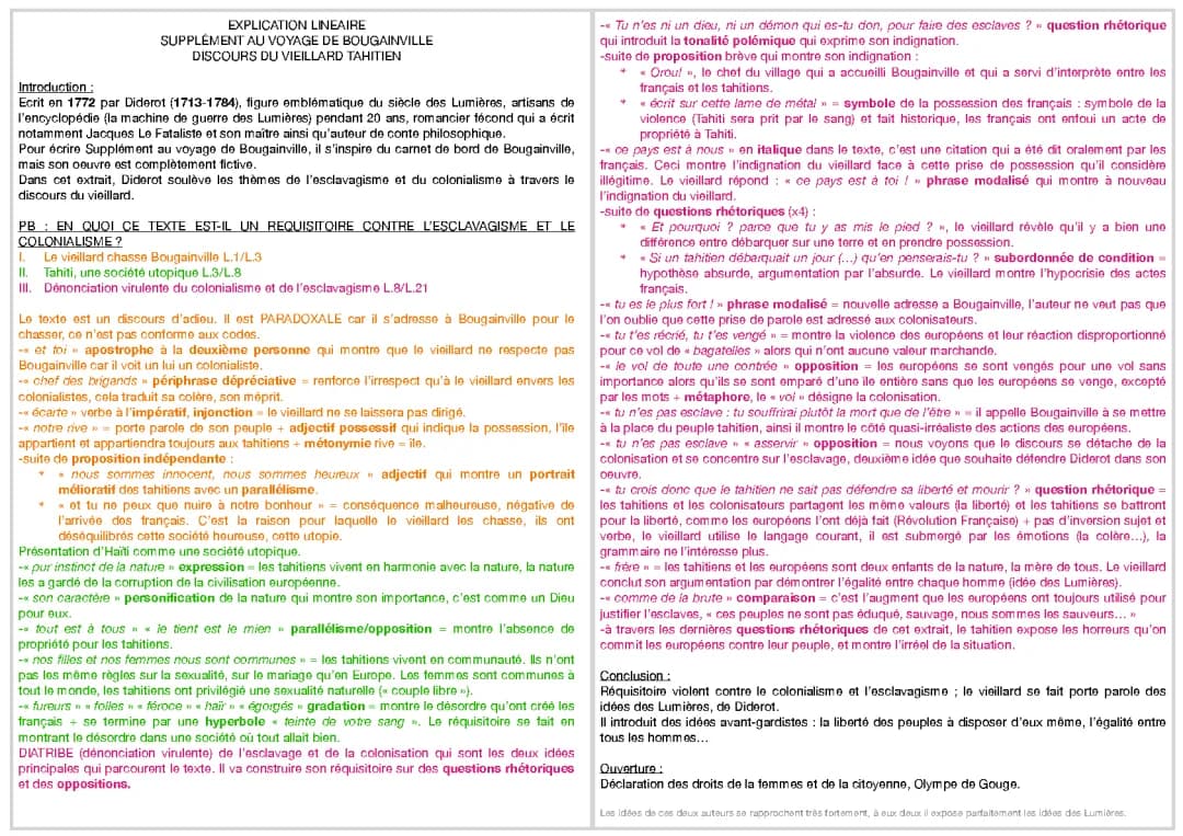 Analyse linéaire Les adieux du vieillard Diderot - Discours vieux Tahitien PDF