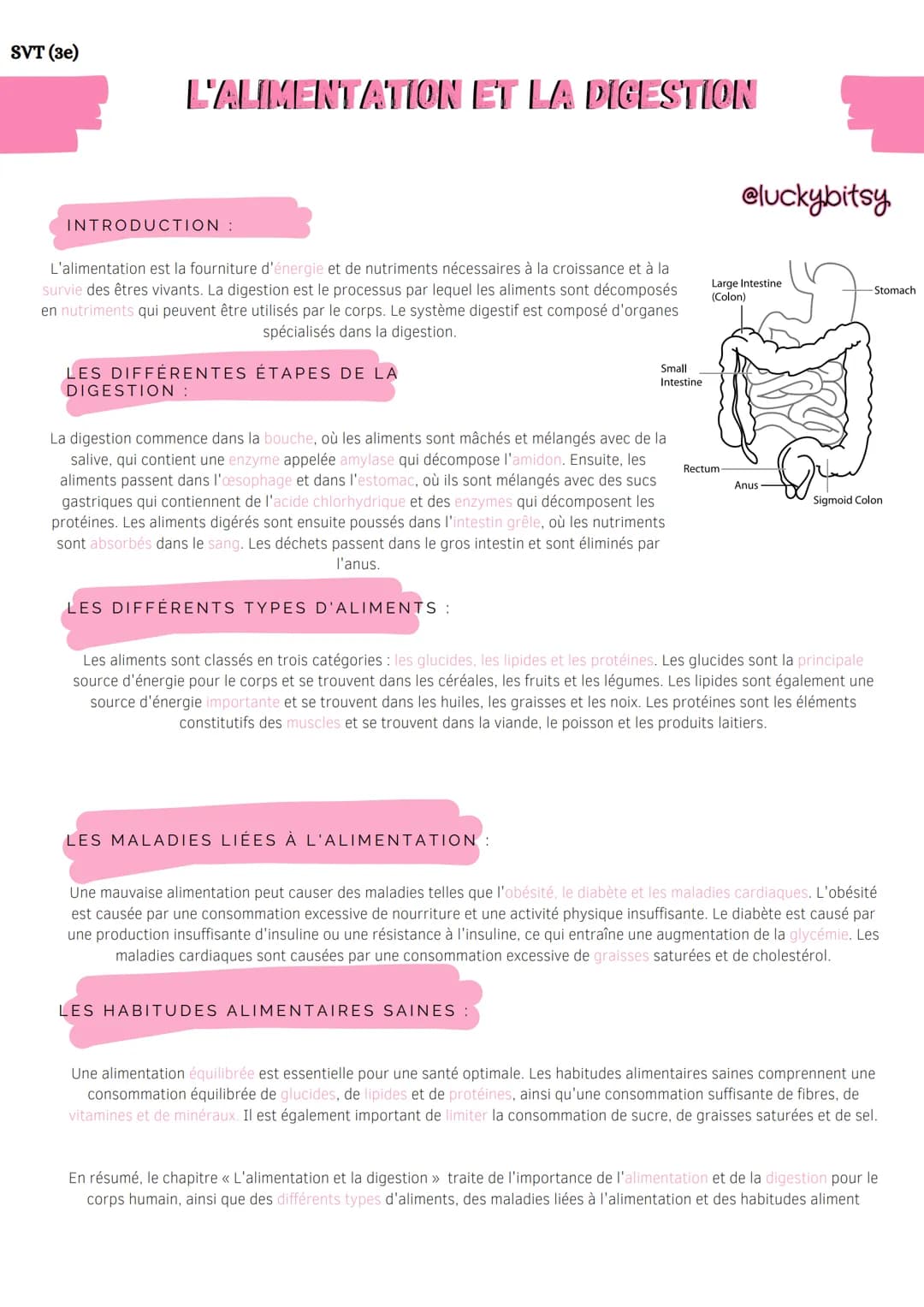 SVT (3e)
L'ALIMENTATION ET LA DIGESTION
INTRODUCTION :
L'alimentation est la fourniture d'énergie et de nutriments nécessaires à la croissan