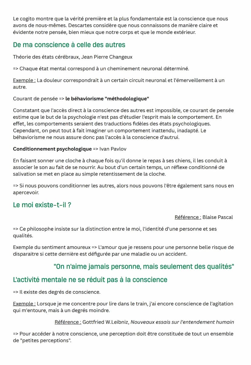 La conscience et
l'inconscient
Définition
Le mot conscient qualifie d'abord le fait d'être accompagné de savoir.
On distingue une conscience