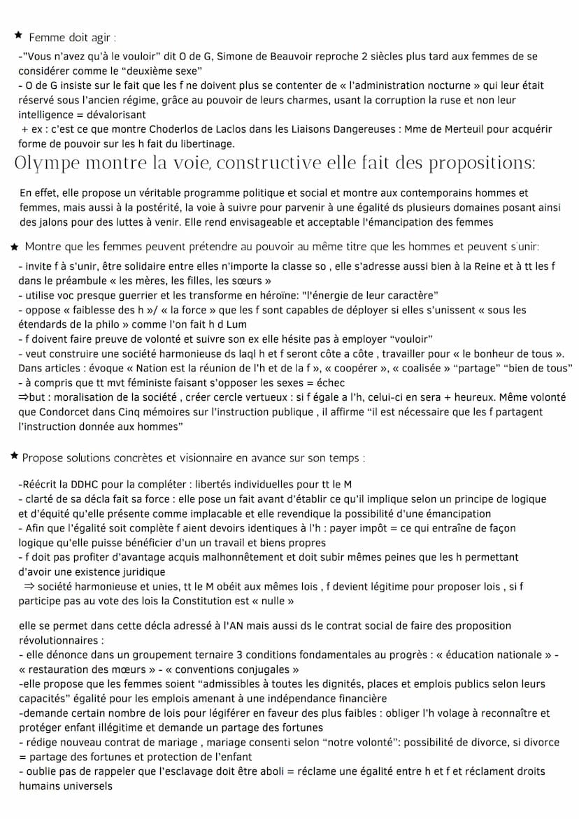 Littérature
d'idée
Ecrire et combattre pour l'égalité
Olympe de Gouges:
Elle écrit en 1791 sa Déclaration des droits de la femme et de
la ci