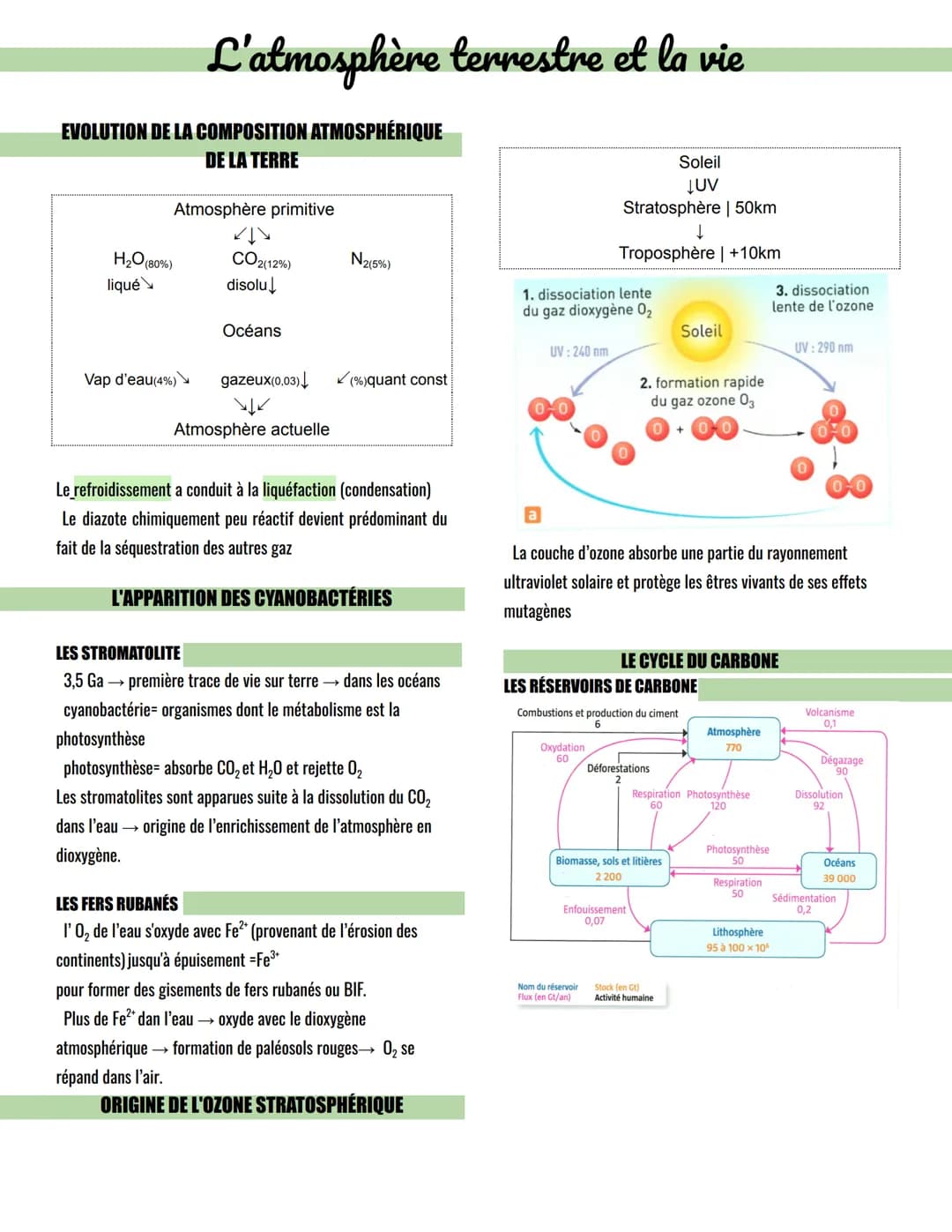 EVOLUTION DE LA COMPOSITION ATMOSPHÉRIQUE
DE LA TERRE
L'atmosphère terrestre et la vie
Atmosphère primitive
K
CO2(12%)
disolu↓
H₂O (80%)
liq