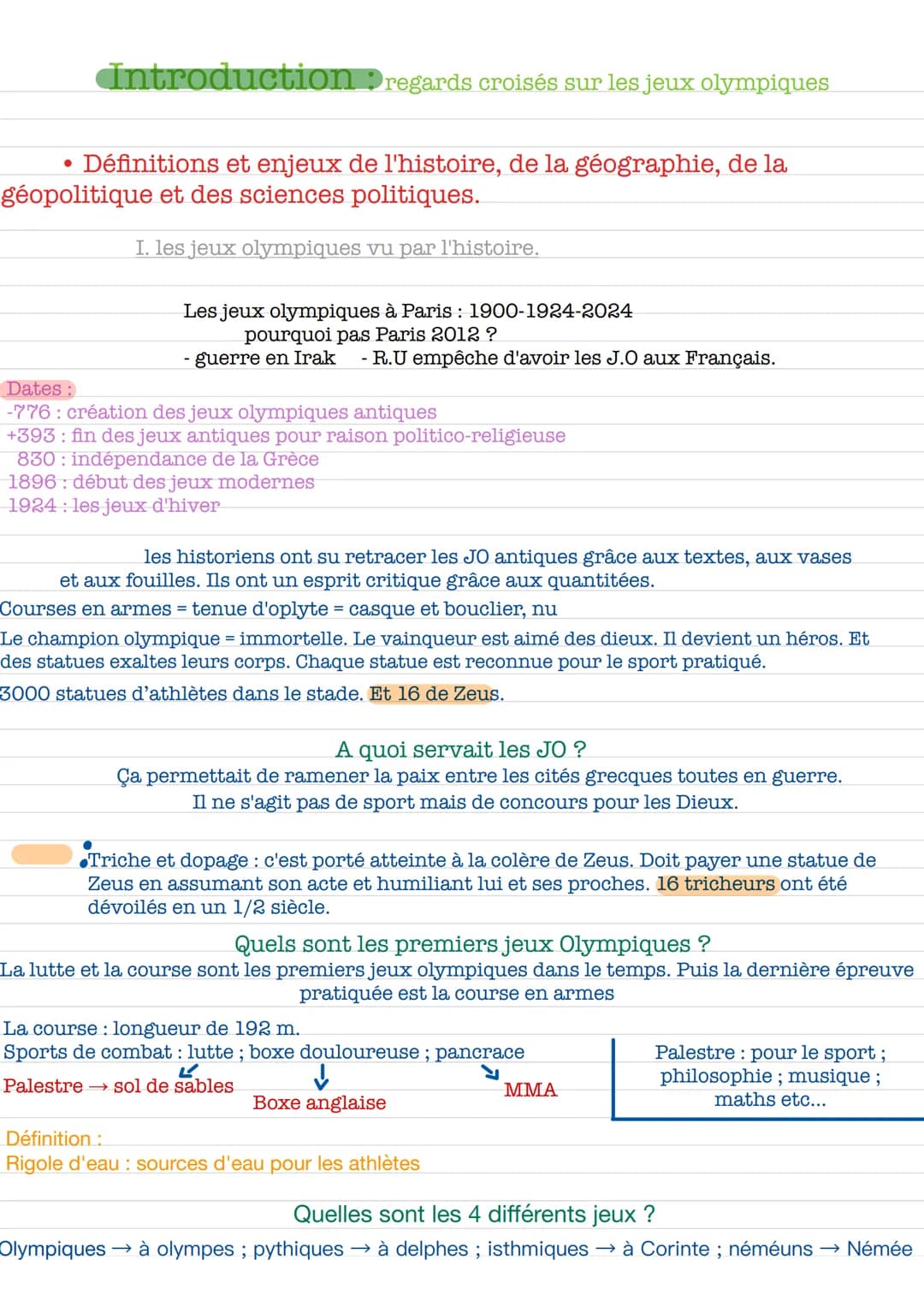  Introduction regards croisés sur les jeux olympiques
Définitions et enjeux de l'histoire, de la géographie, de la
géopolitique et des scien
