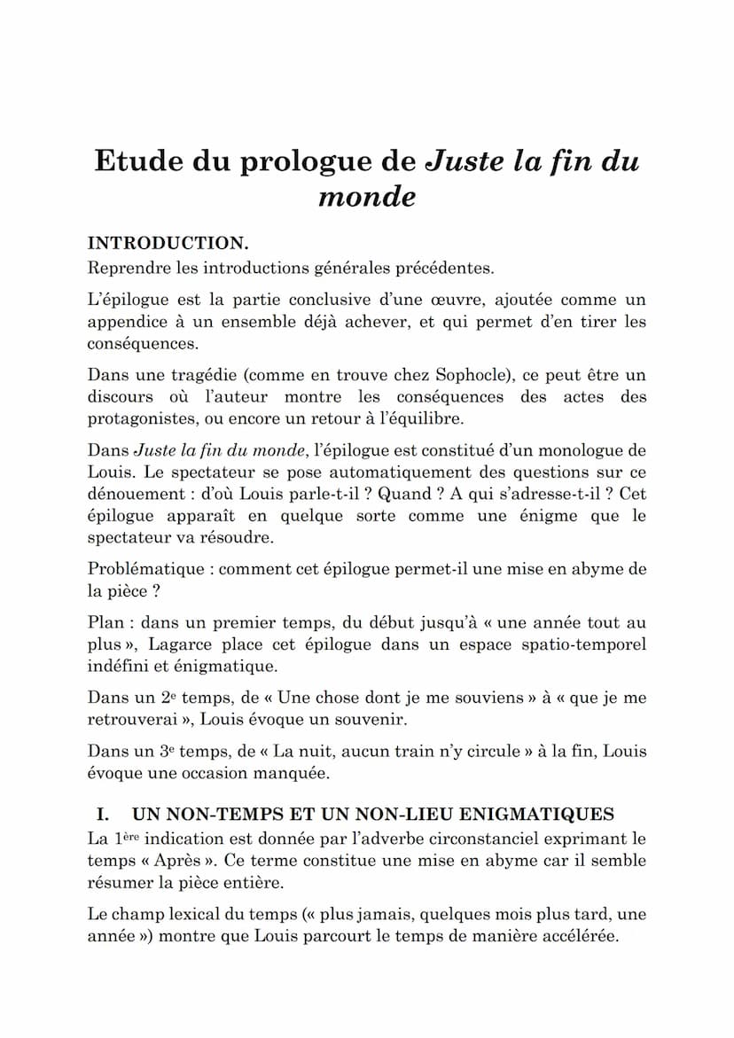 <<Epilogue»>
Juste la fin du monde, LAGARCE Etude du prologue de Juste la fin du
monde
INTRODUCTION.
Reprendre les introductions générales p