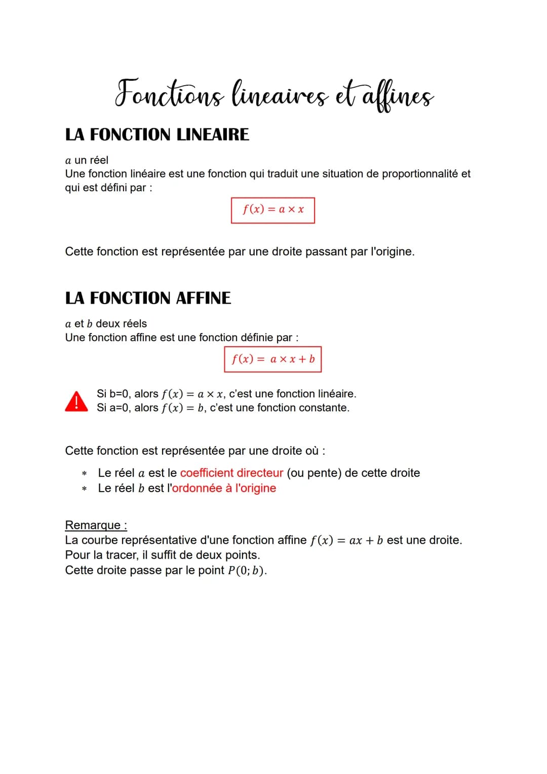 Fonctions lineaires et affines
LA FONCTION LINEAIRE
a un réel
Une fonction linéaire est une fonction qui traduit une situation de proportion