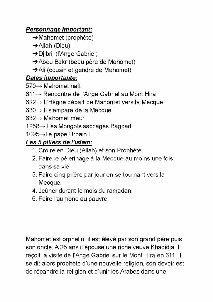 Know fiche de révision sur Mahomet et la création de l'islam thumbnail