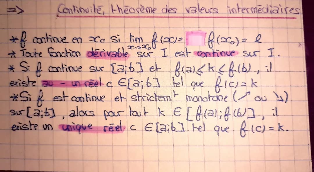 Théorème des valeurs intermédiaires pdf et exercices corrigés - Continuité Maths Terminale