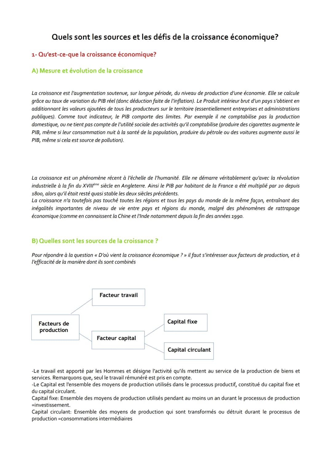 Quels sont les sources et les défis de la croissance économique?
1- Qu'est-ce-que la croissance économique?
A) Mesure et évolution de la cro