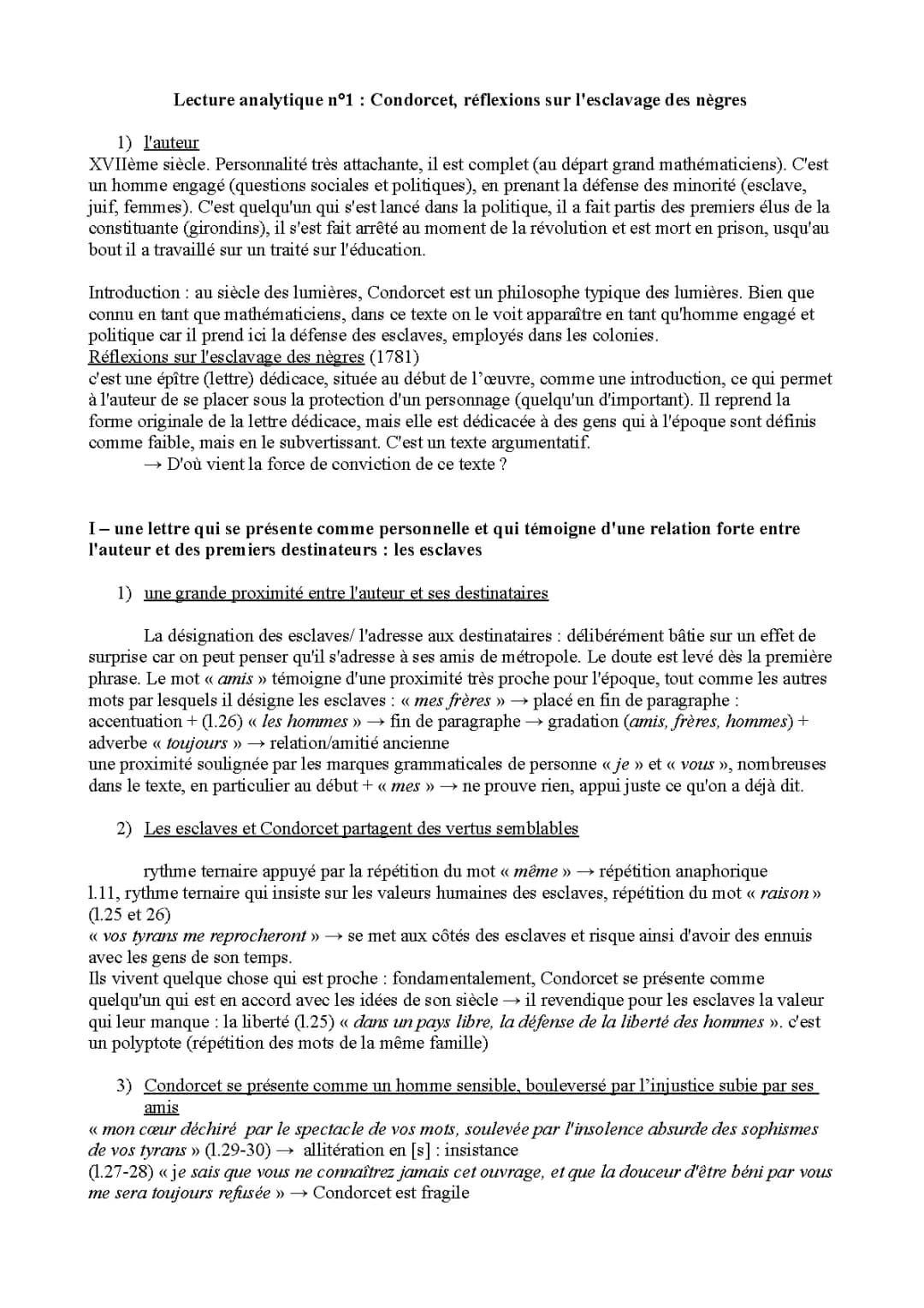 Condorcet: Réflexion sur l'esclavage des nègres - Lecture Analytique PDF