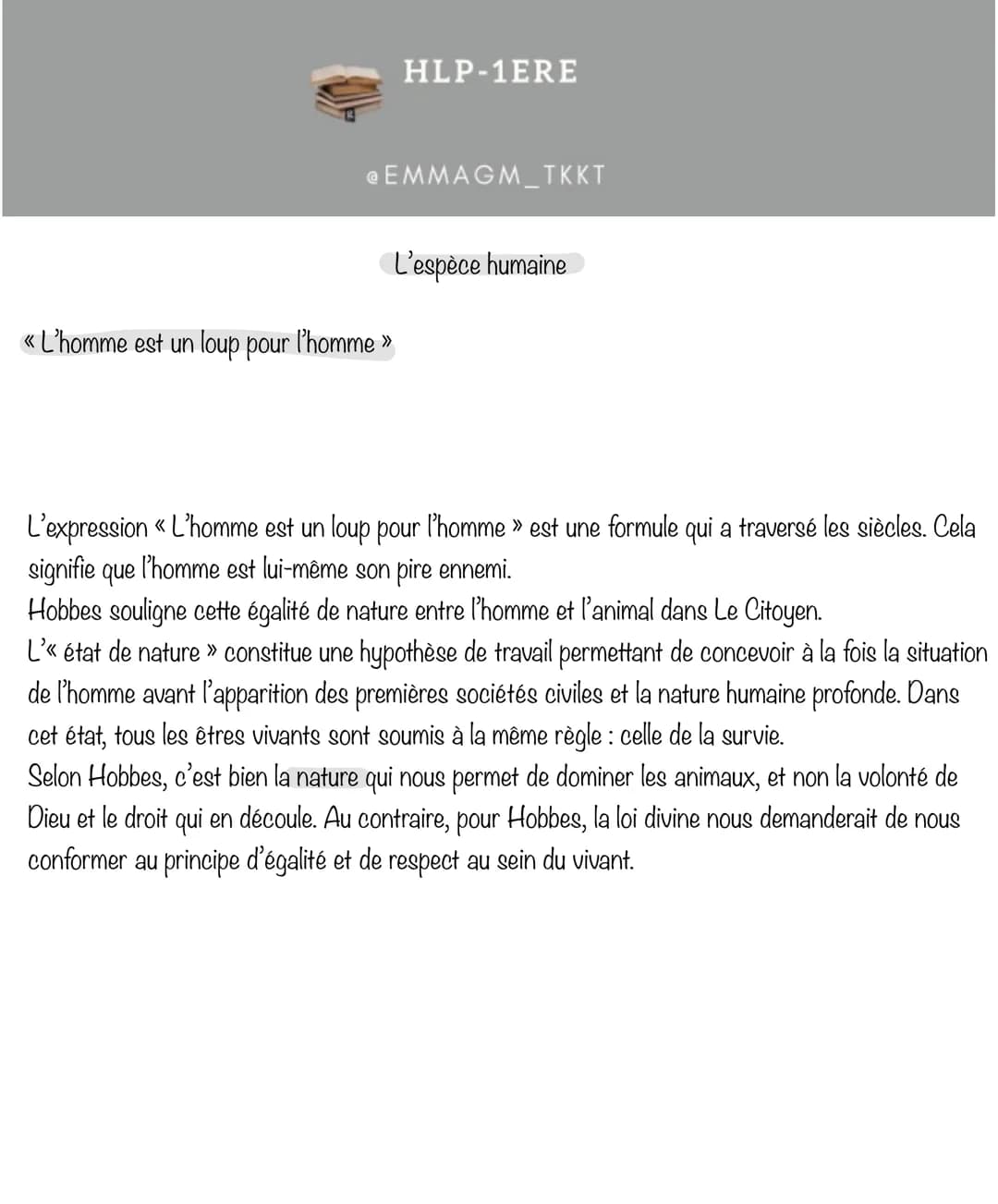 HLP-1ERE
EMMAGM_TKKT
L'espèce humaine
« L'homme est un loup pour l'homme »
L'expression « L'homme est un loup pour l'homme » est une formule