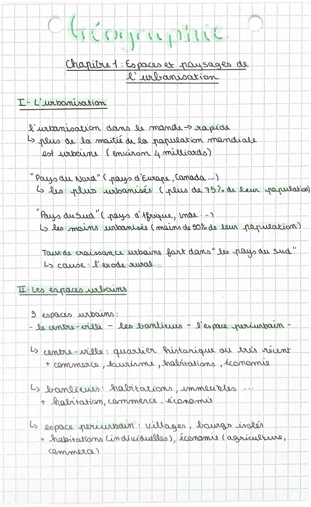 Geographic
Chapitre 1: Espaces et paysages de
l'urbanisation
I- L'urbanisation
l'urbanisation dans le mande-> rapide
L> plus de la moitié de