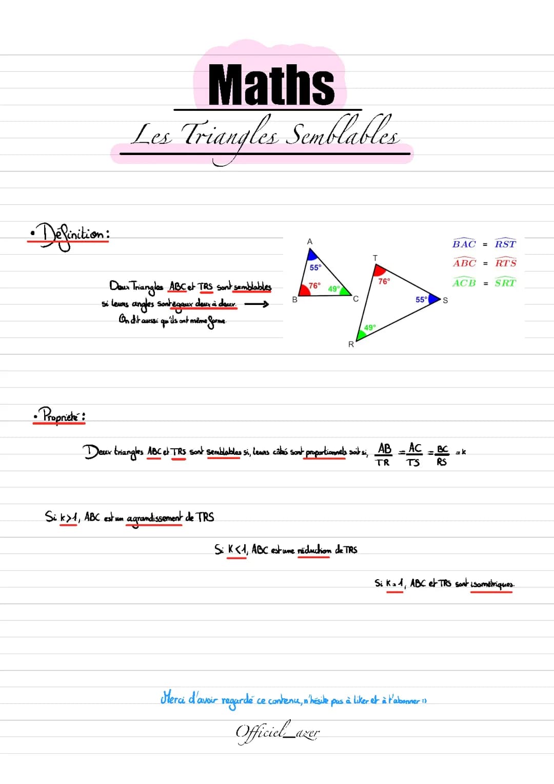 Maths : triangles semblables 