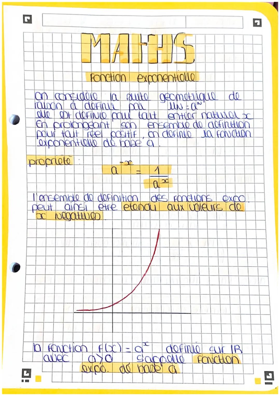Fonction exponentialle

on considere la auto geometrique de
rawon a definu pou
lle est definio col tout entier natuulа х
En prolongeant son 