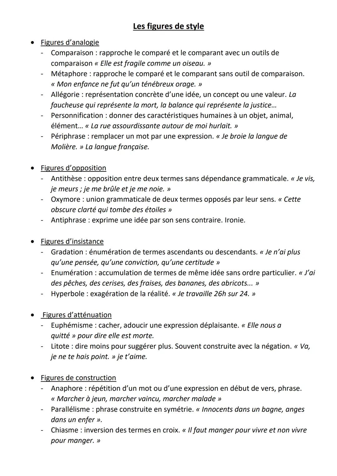 Les figures de style
Figures d'analogie
Comparaison rapproche le comparé et le comparant avec un outils de
comparaison << Elle est fragile c
