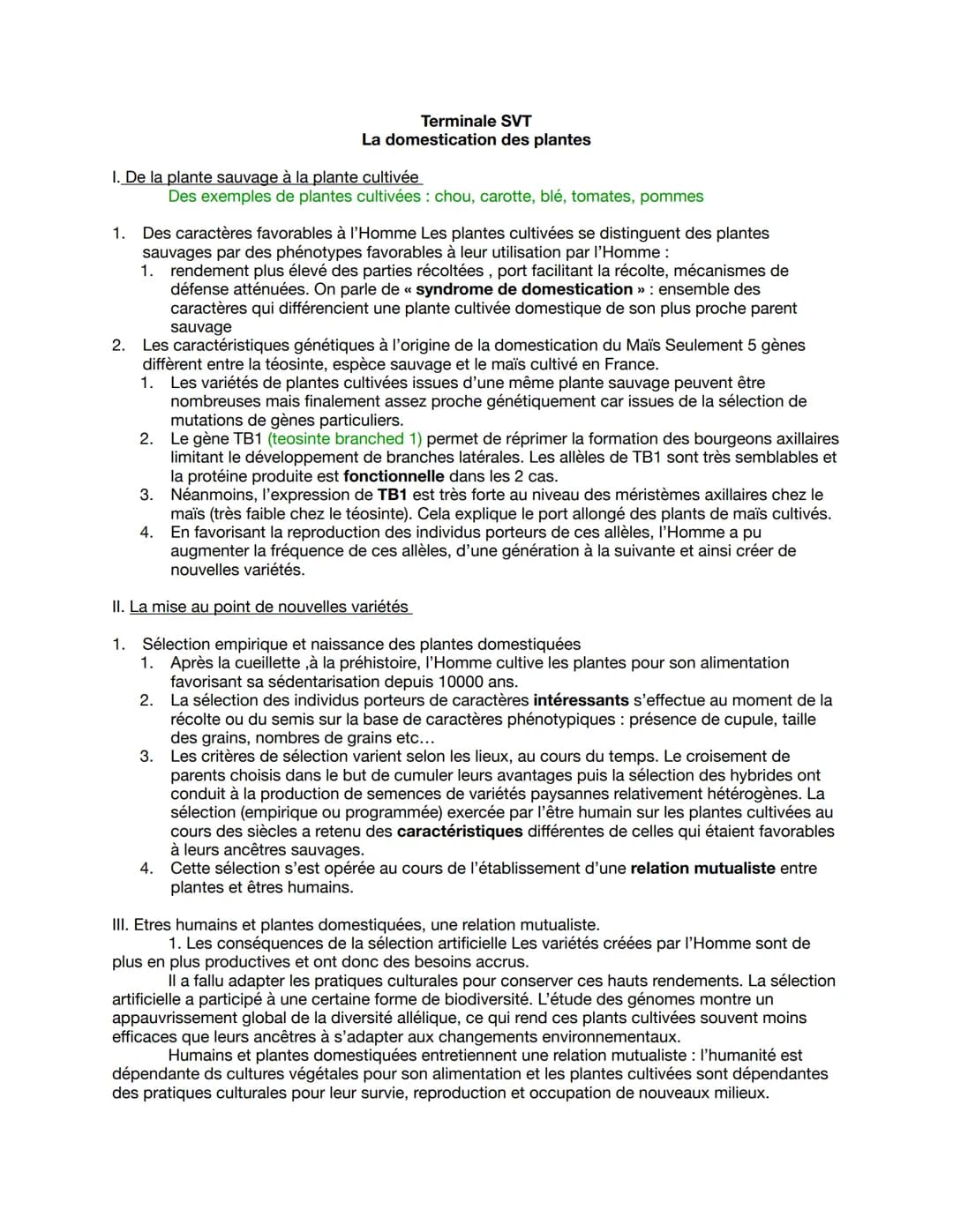 Terminale SVT
La domestication des plantes
I. De la plante sauvage à la plante cultivée
Des exemples de plantes cultivées : chou, carotte, b