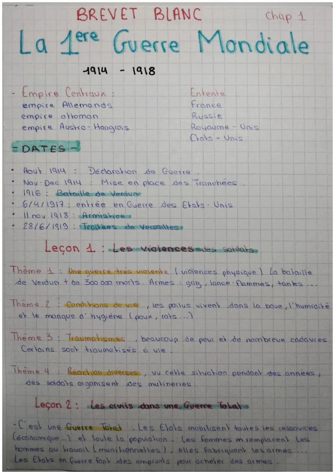 .
BREVET BLANC
Chap 1
La 1ere Guerre Mondiale
1918
.
1914
Empire Centraux :
empire Allemands
= DATES
1
empire ottoman
empire Austro-Hongrois