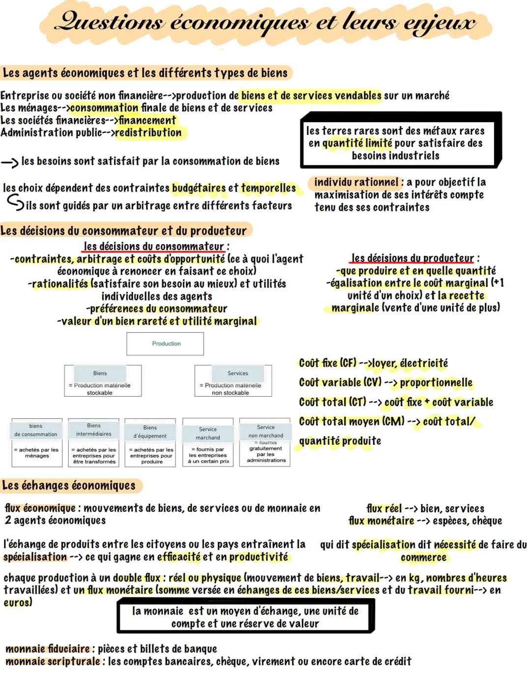 Questions économiques et leurs enjeux
Les agents économiques et les différents types de biens
Entreprise ou société non financière-->product