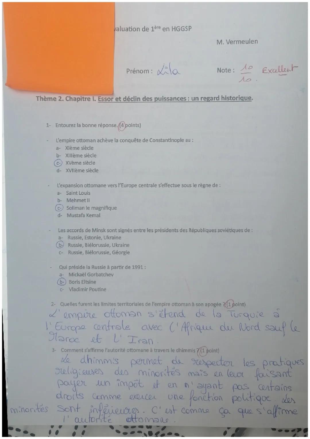 valuation de 1ère en HGGSP
M. Vermeulen
Prénom: Lila
Note:
Ло
Excellent
مد
Thème 2. Chapitre I. Essor et déclin des puissances: un regard hi