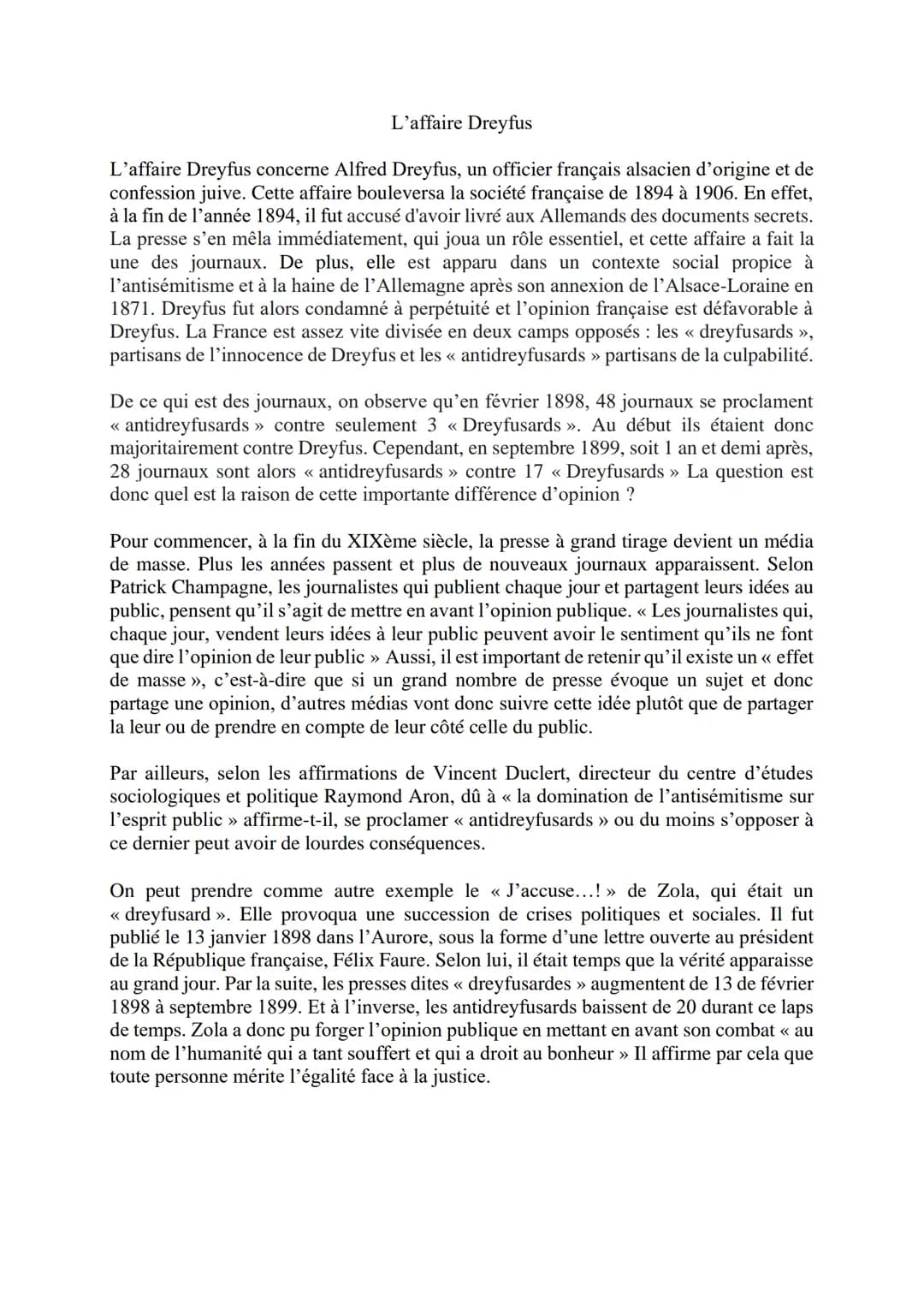 L'affaire Dreyfus
L'affaire Dreyfus concerne Alfred Dreyfus, un officier français alsacien d'origine et de
confession juive. Cette affaire b