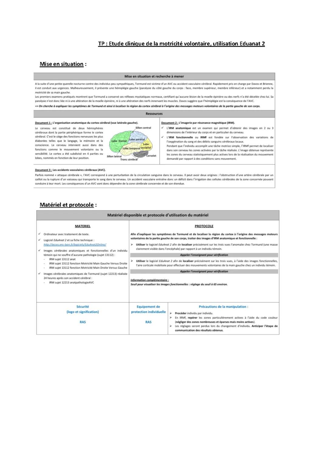 TP : Etude clinique de la motricité volontaire, utilisation Eduanat 2