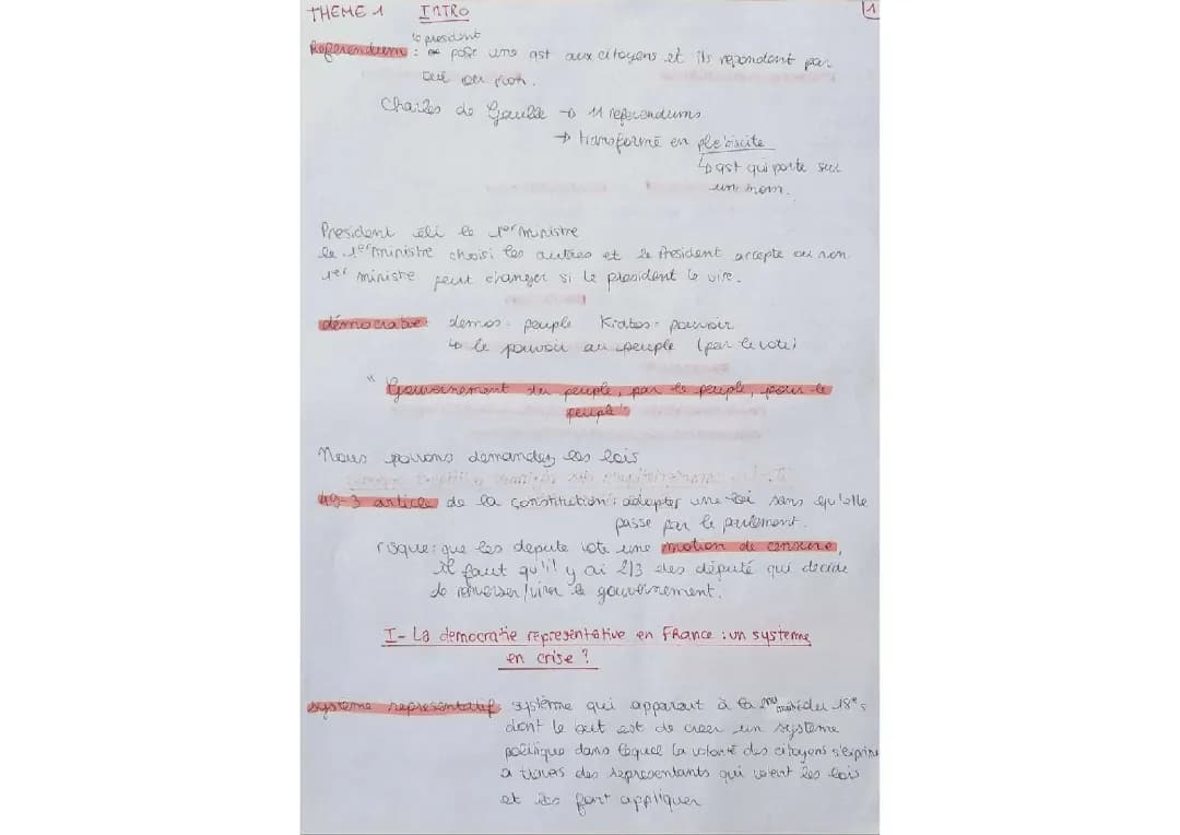Intro TH1 La démocratie, les démocraties : quelles caractéristiques ? 