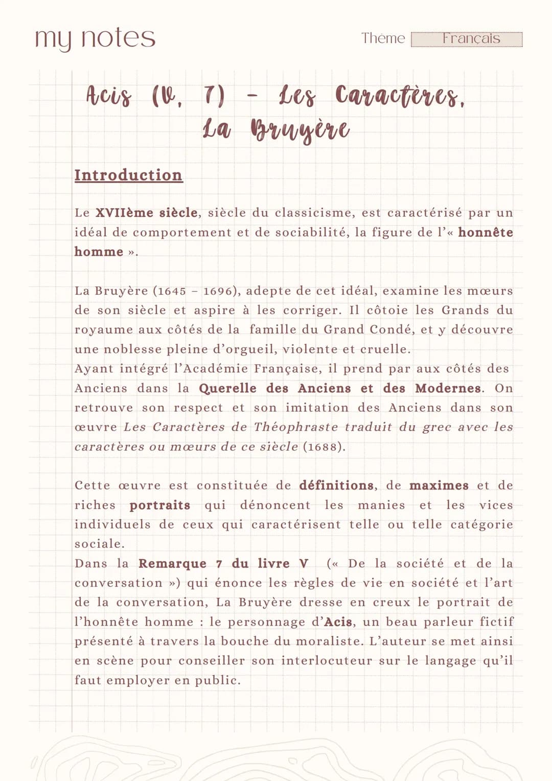 Acis (V,7) - Les Caractères, La Bruyère