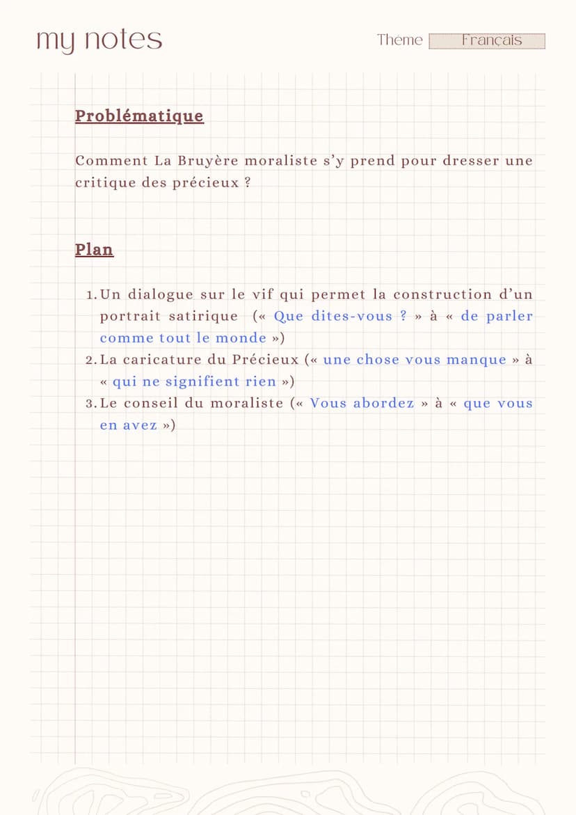 my notes
Thème
Français
Acis (v, 7)
-
Les Caractères.
Introduction
La Bruyère
Le XVIIème siècle, siècle du classicisme, est caractérisé par 