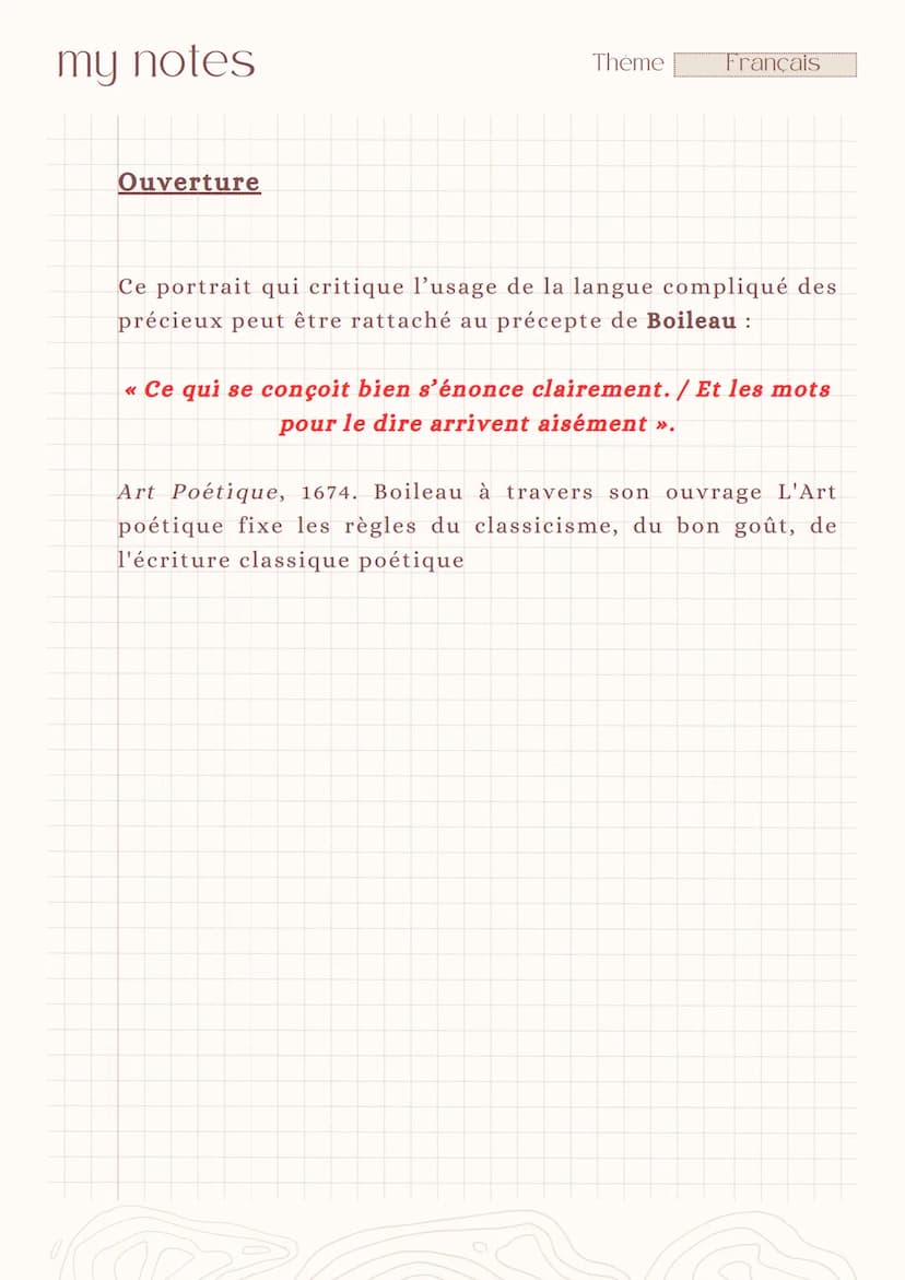 my notes
Thème
Français
Acis (v, 7)
-
Les Caractères.
Introduction
La Bruyère
Le XVIIème siècle, siècle du classicisme, est caractérisé par 