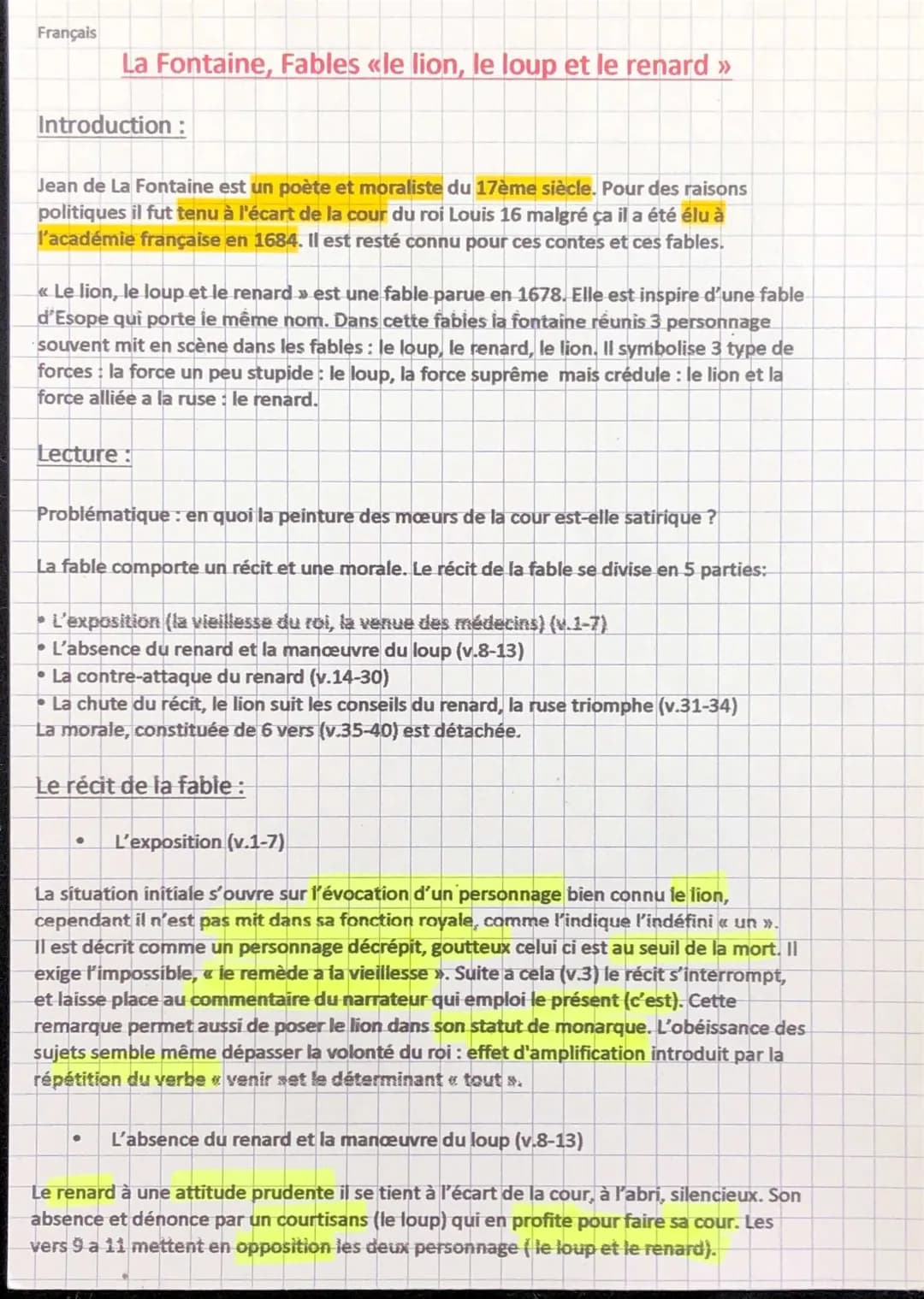 Fables: Le lion, le loup et le renard - Texte et Analyse Linéaire pour enfants