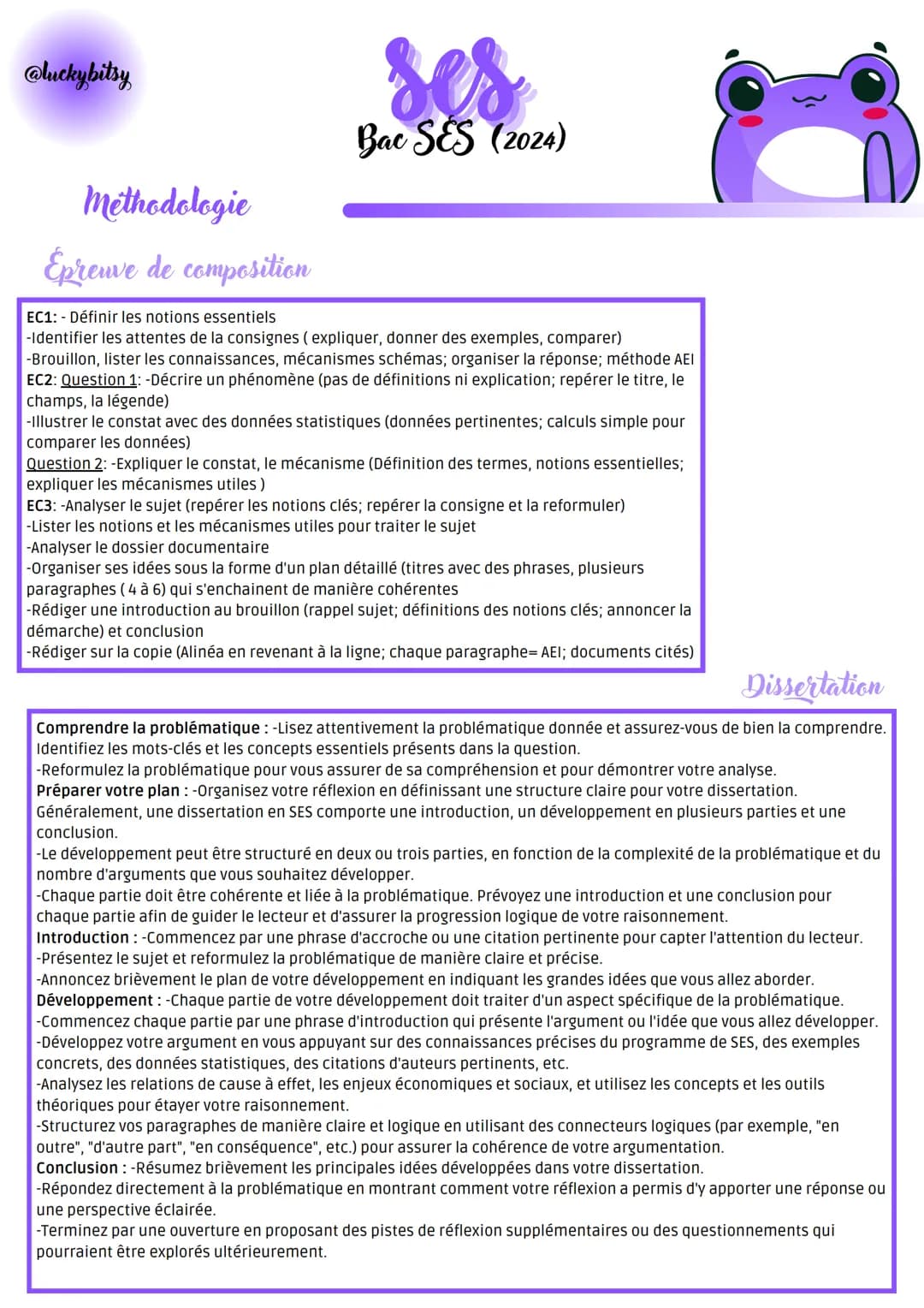 @luckybitsy
ses
Bac S&S (2024)
methodologie
Épreuve de composition
EC1: Définir les notions essentiels
-Identifier les attentes de la consig