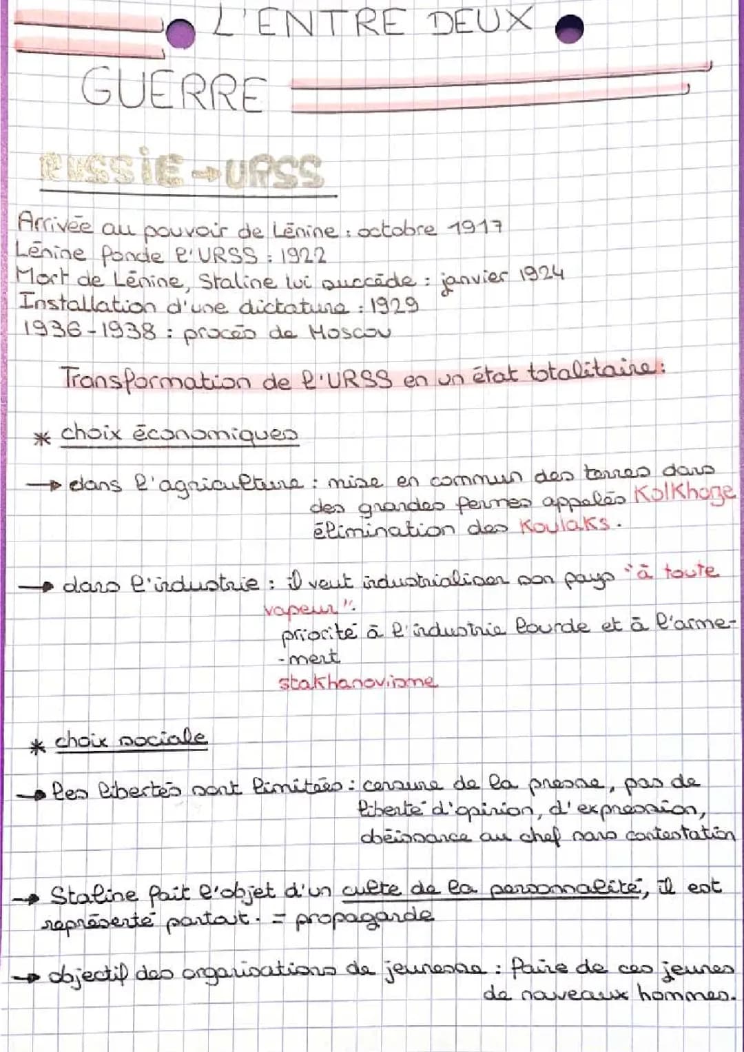 L'Entre-deux-Guerres 1919 à 1939 3ème PDF: Résumé des Régimes Totalitaires et du Front Populaire